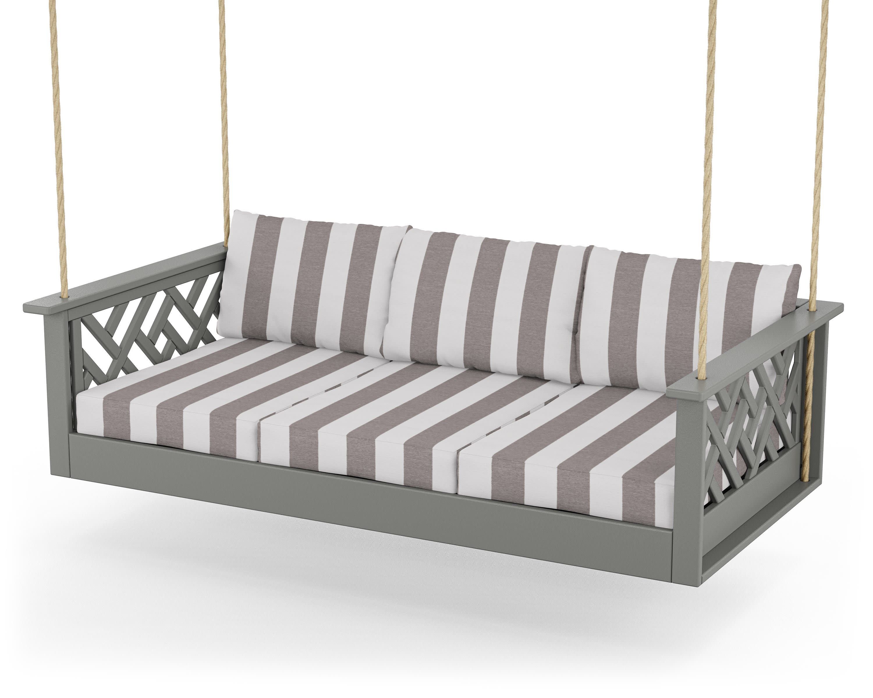 Chippendale Daybed Swing in Slate Grey / Cabana Stripe Grey Mist