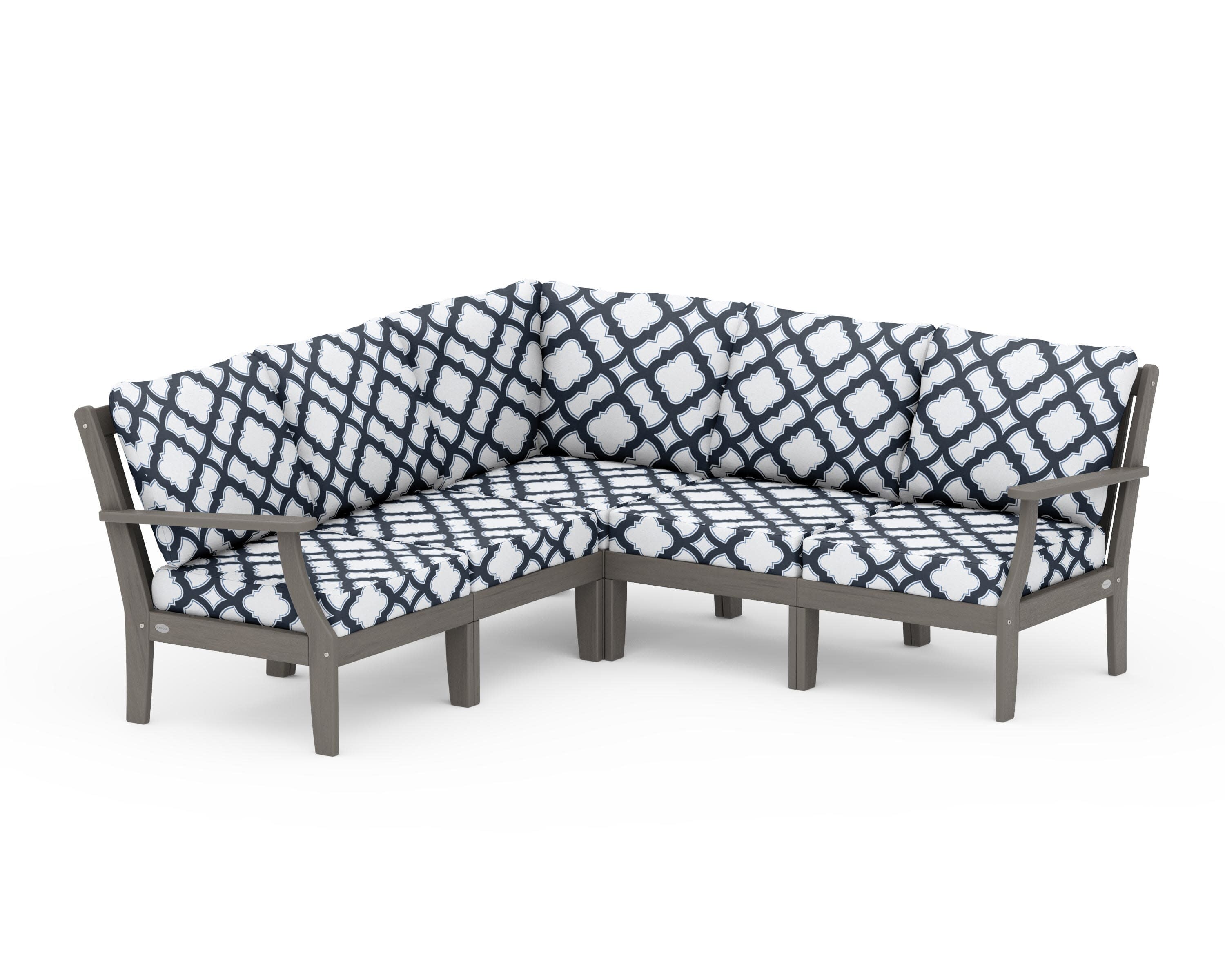 Braxton Modular 5-Piece Deep Seating Set in Driftwood / Trellis Marine Indigo