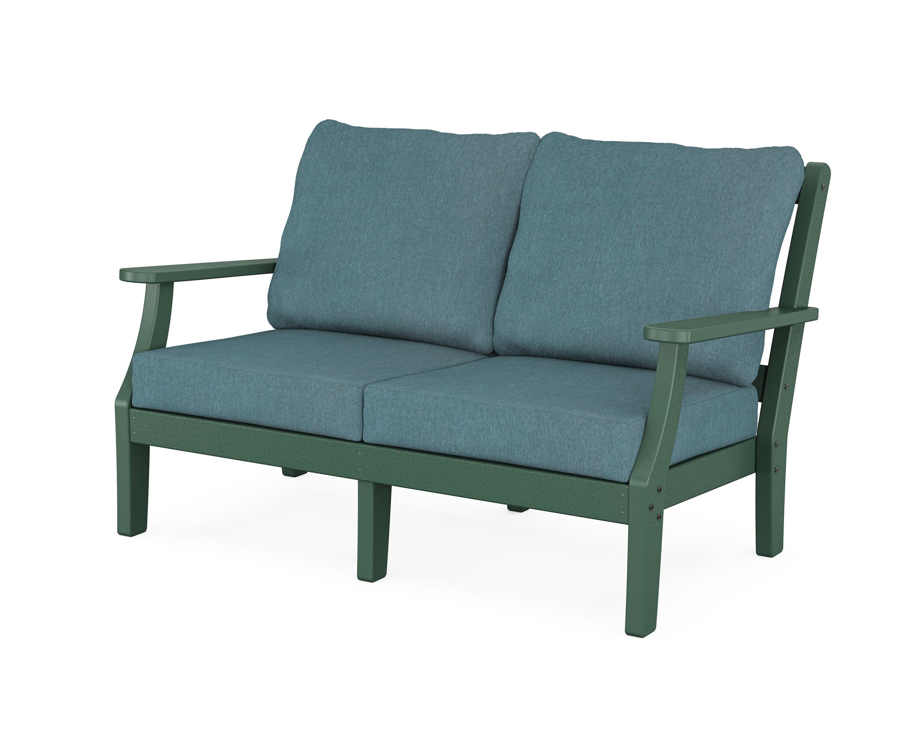Chinoiserie Deep Seating Loveseat in Green / Ocean Teal