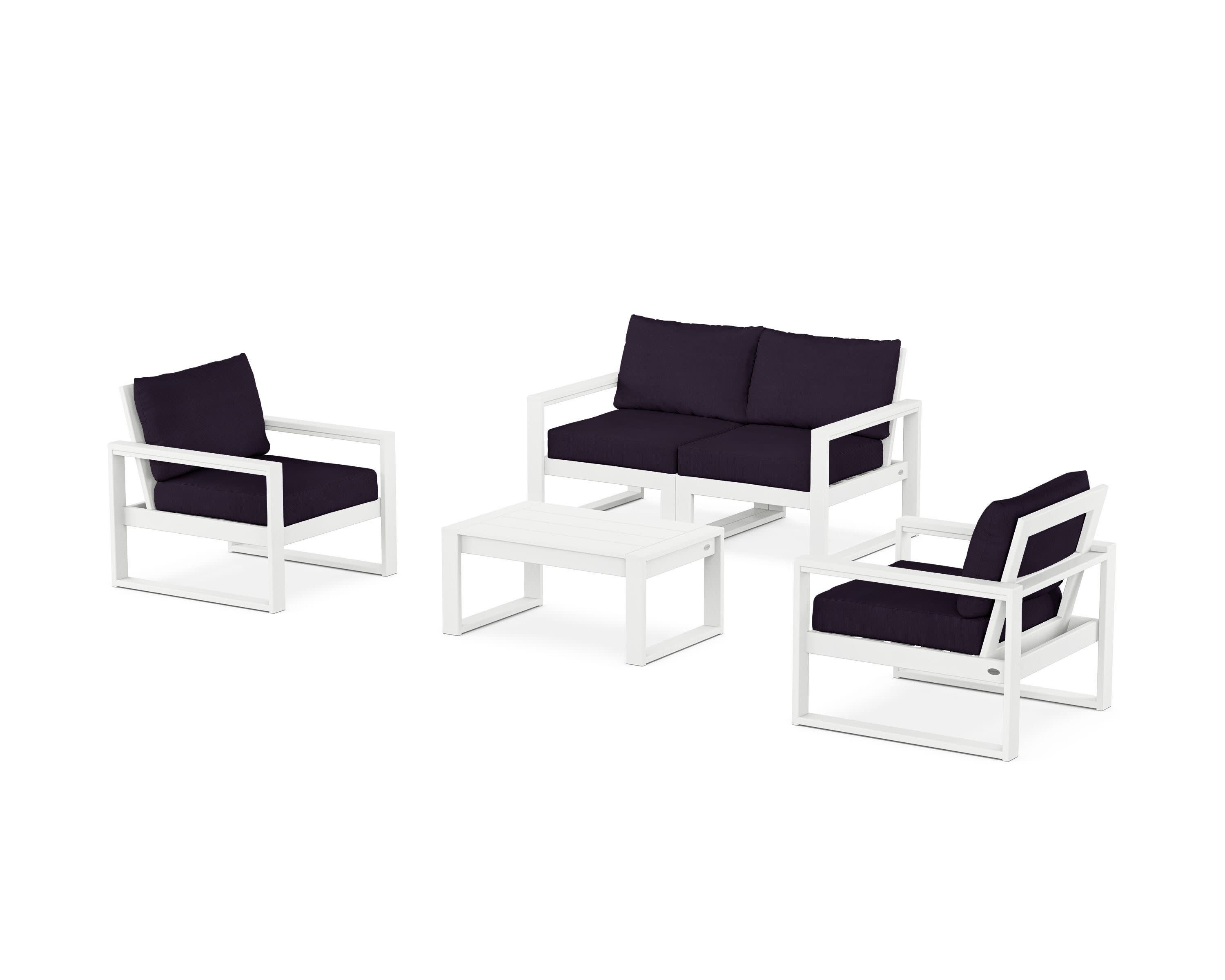 EDGE Sectional 4-Piece Deep Seating Set with Loveseat in White / Navy Linen