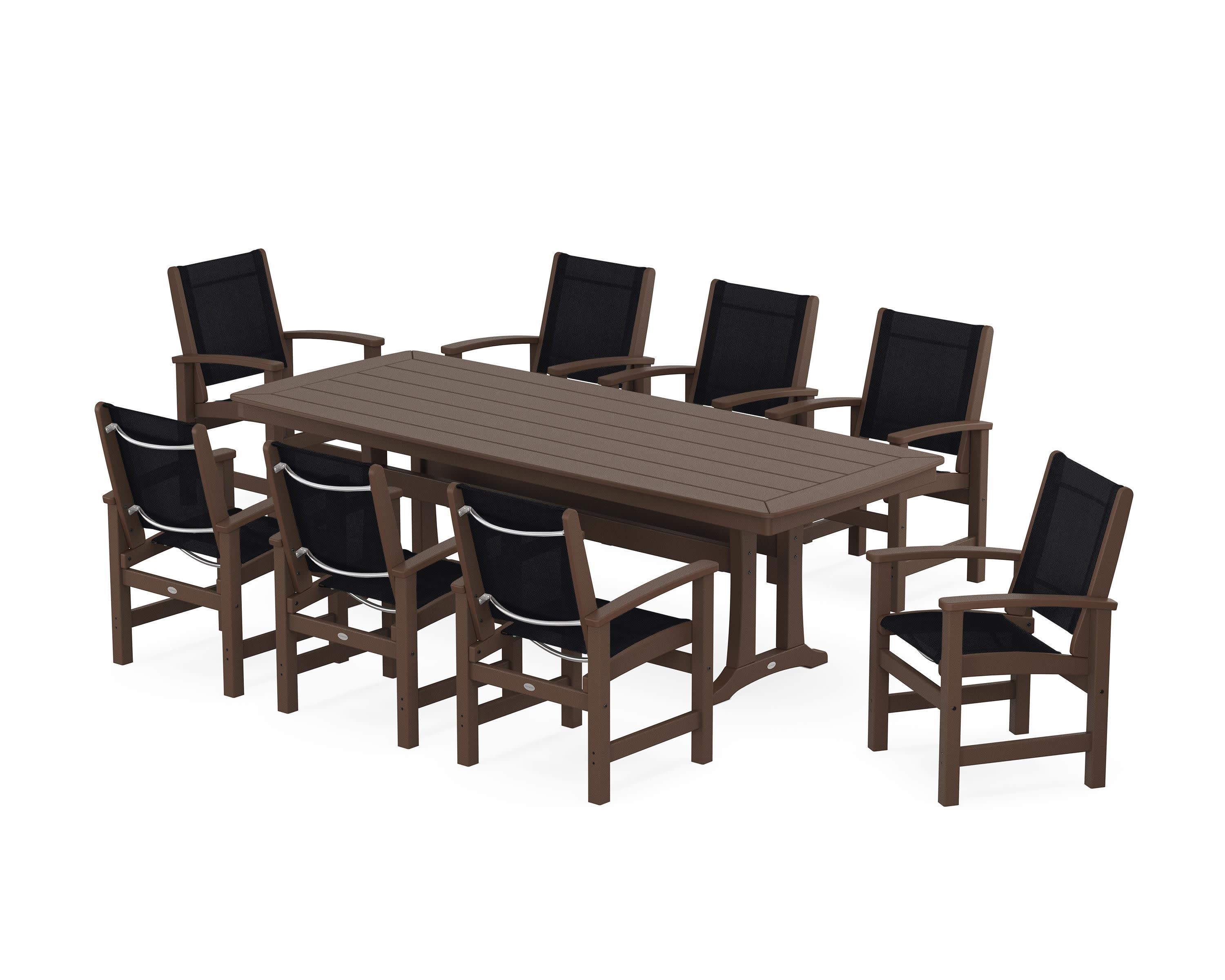 Coastal 9-Piece Dining Set with Trestle Legs in Mahogany / Black Sling