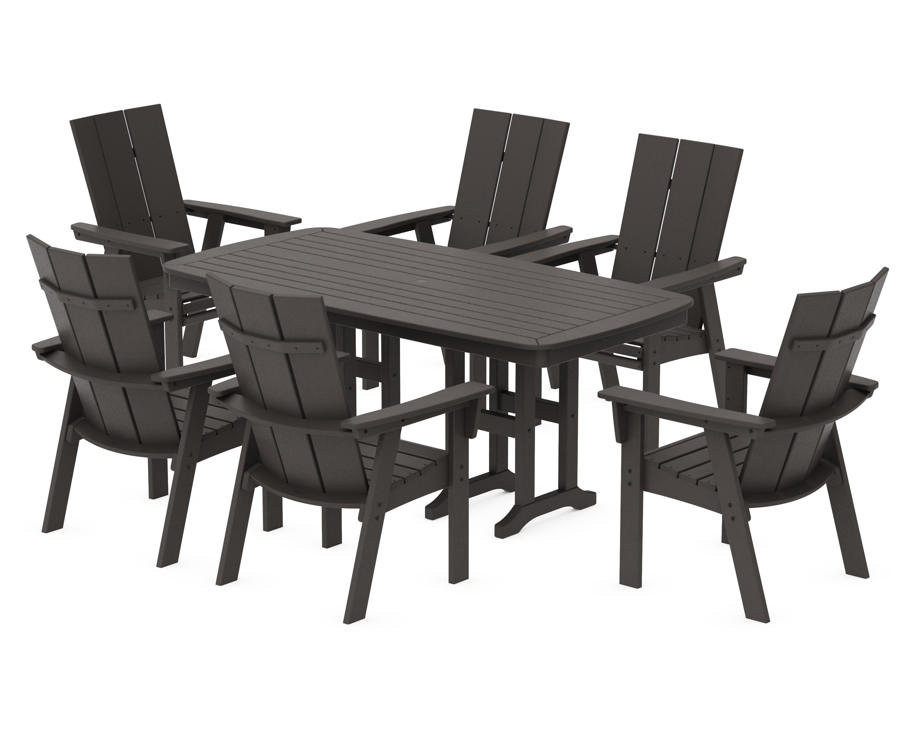 Modern Curveback Adirondack 7-Piece Dining Set in Vintage Coffee