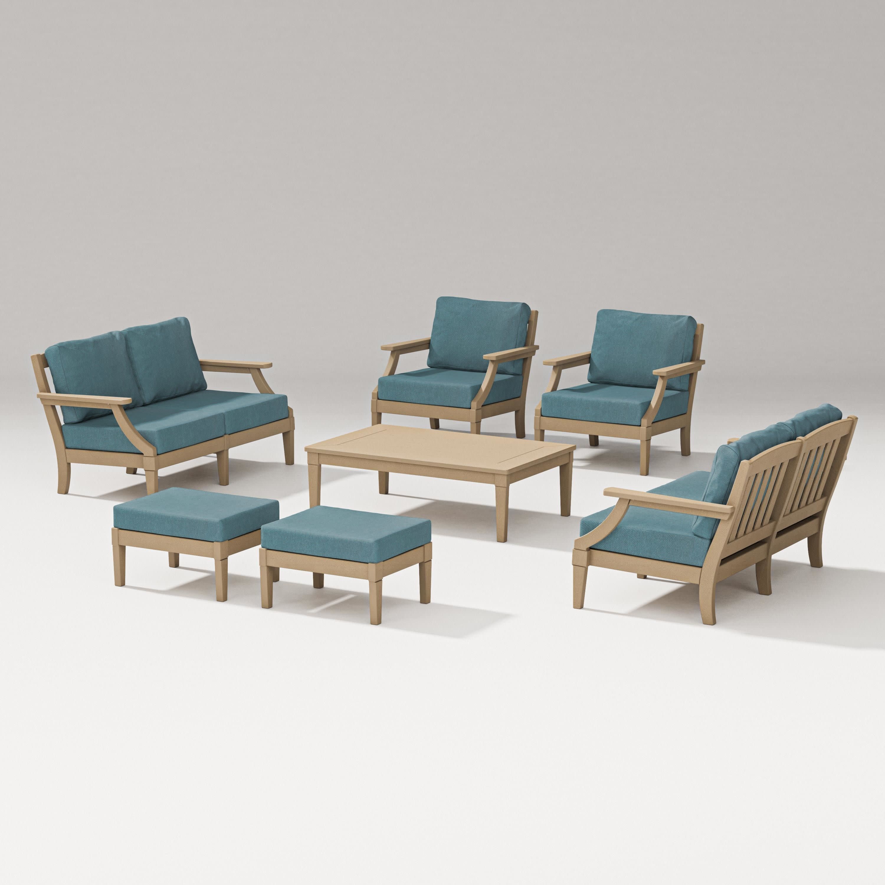 Estate 7-Piece Lounge Loveseat Set in Vintage Sahara / Ocean Teal