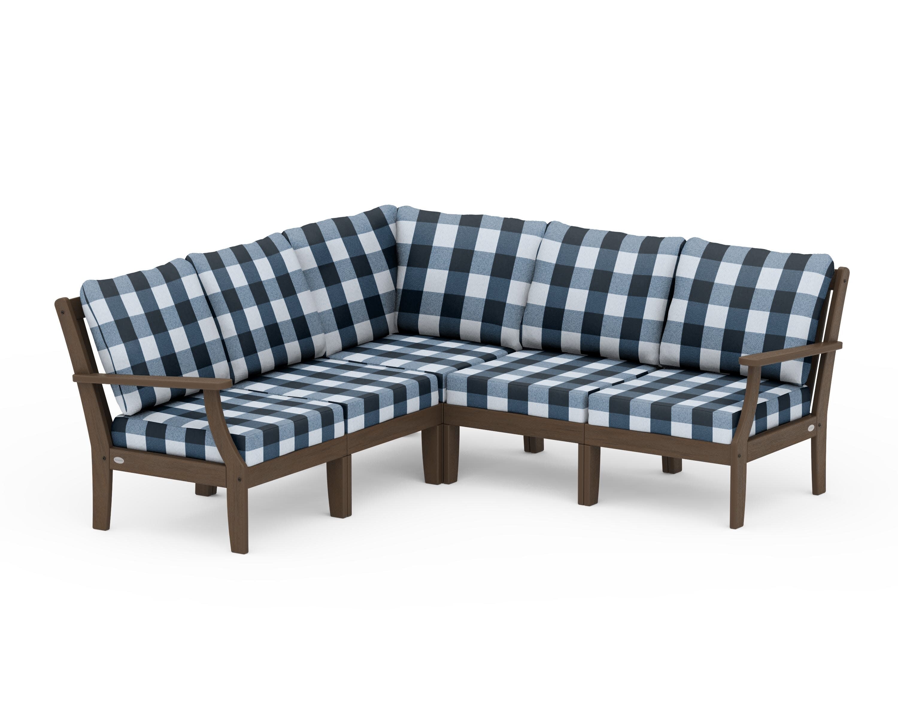 Braxton Modular 5-Piece Deep Seating Set in Kona / Buffalo Plaid Marine Indigo