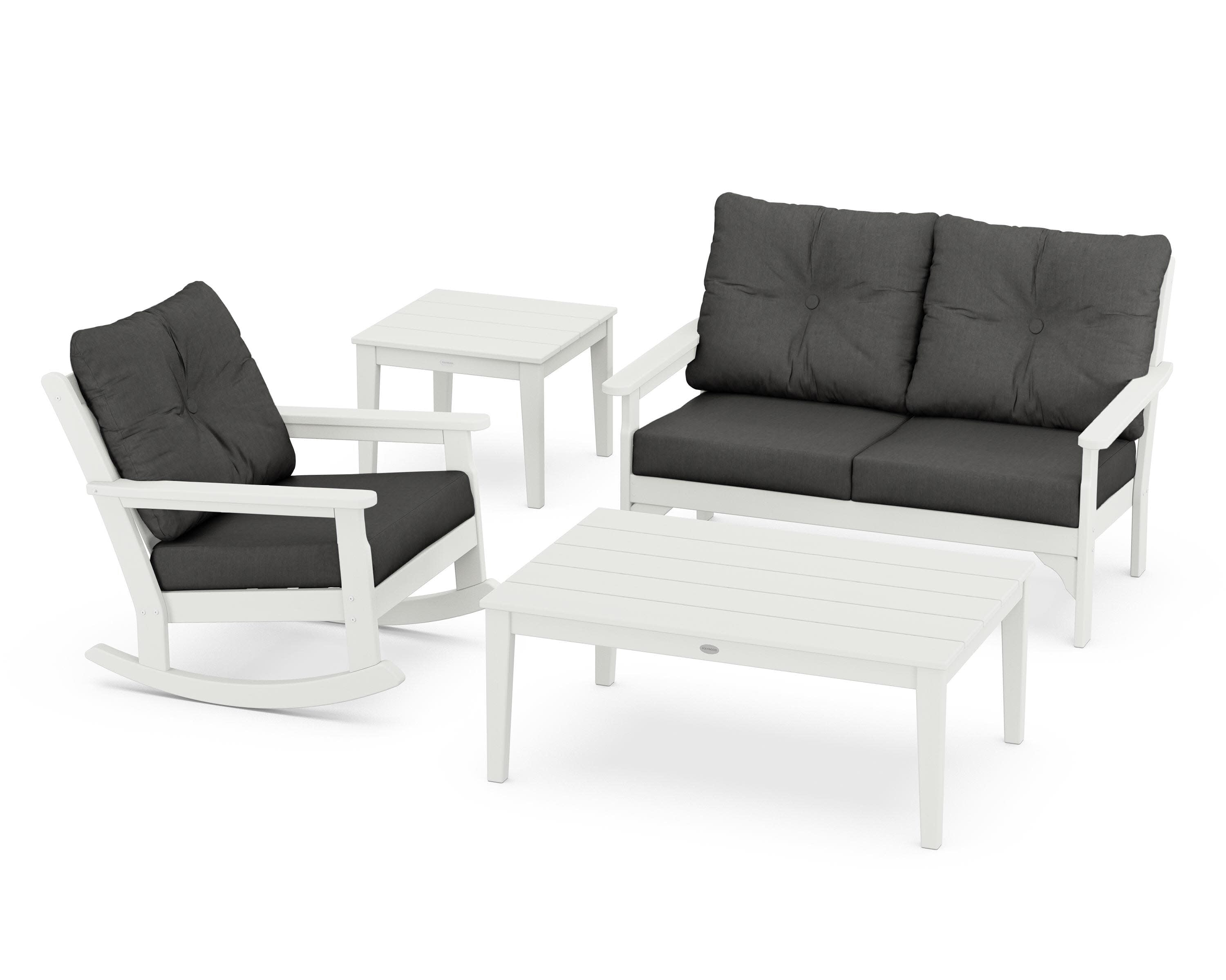 Vineyard 4-Piece Deep Seating Rocker Set in Vintage White / Spectrum Carbon