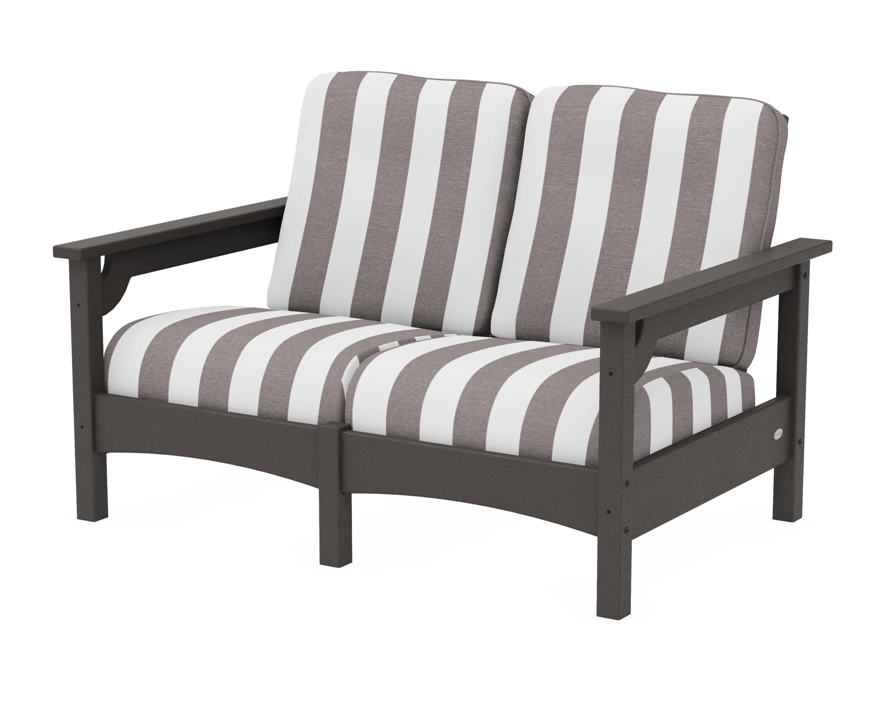 Club Loveseat in Vintage Coffee / Cabana Stripe Grey Mist