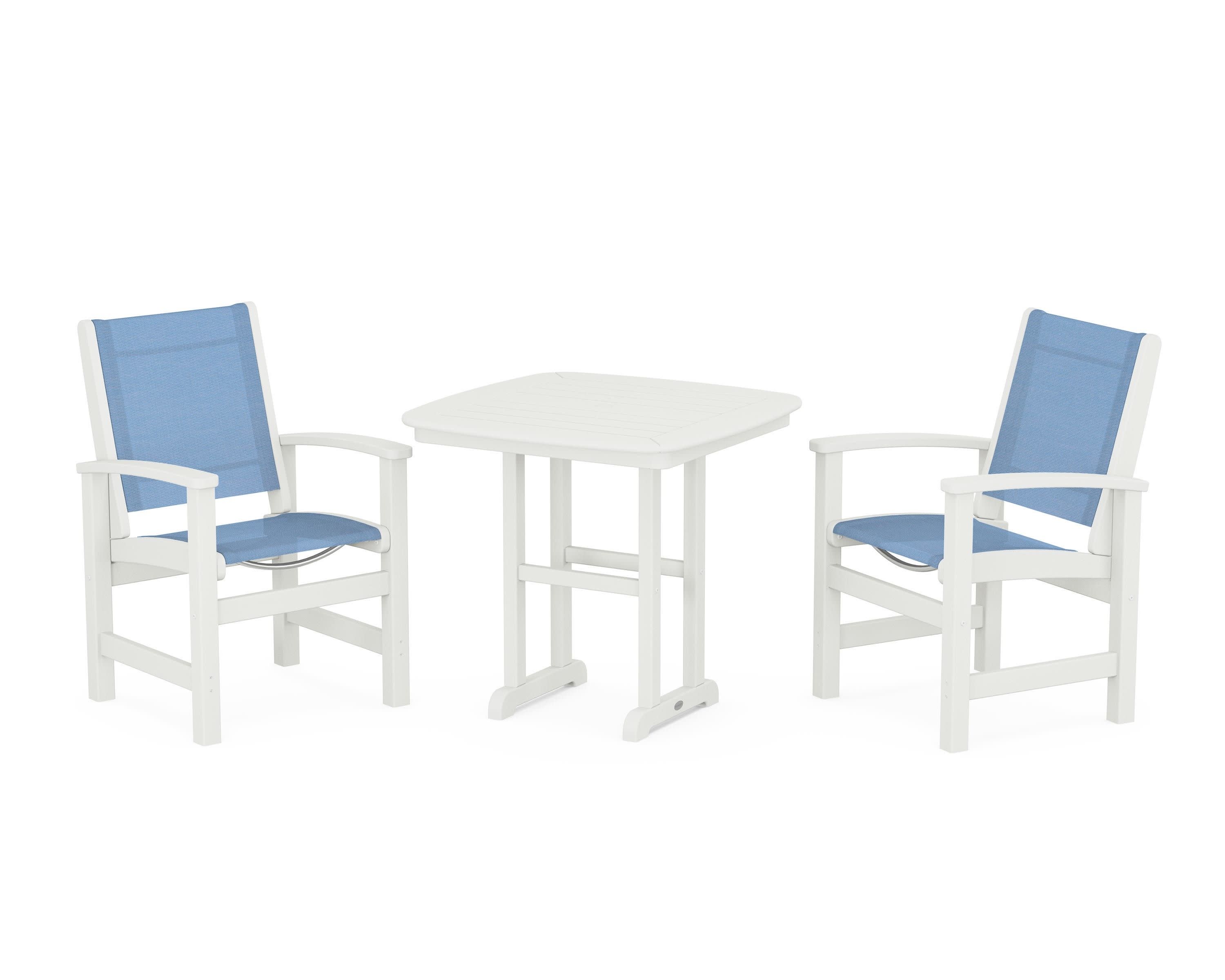 Coastal 3-Piece Dining Set in Vintage White / Poolside Sling