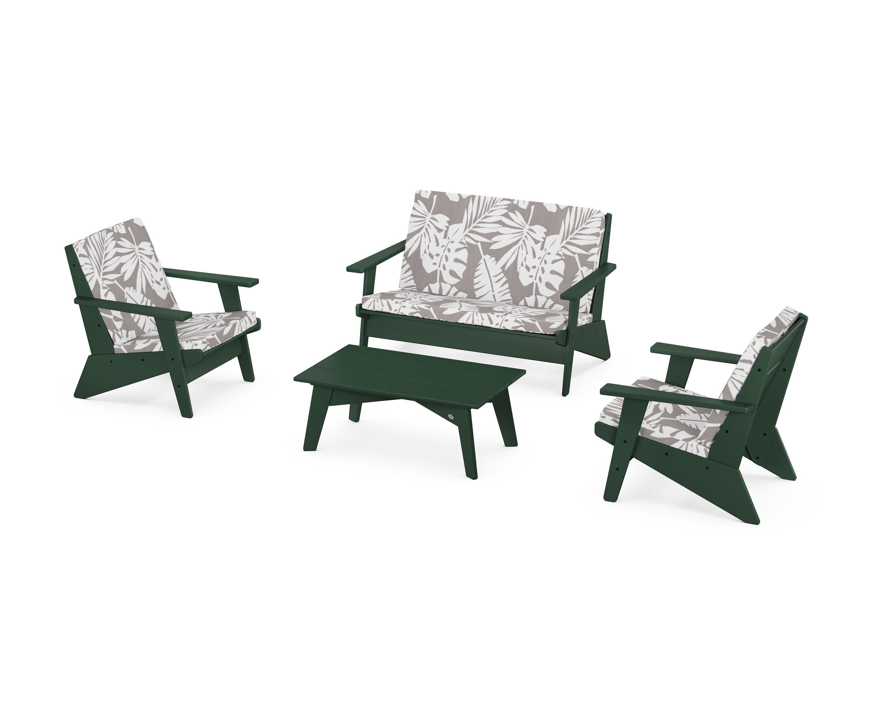 Riviera Modern Lounge 4-Piece Set in Green / Leaf Grey Mist