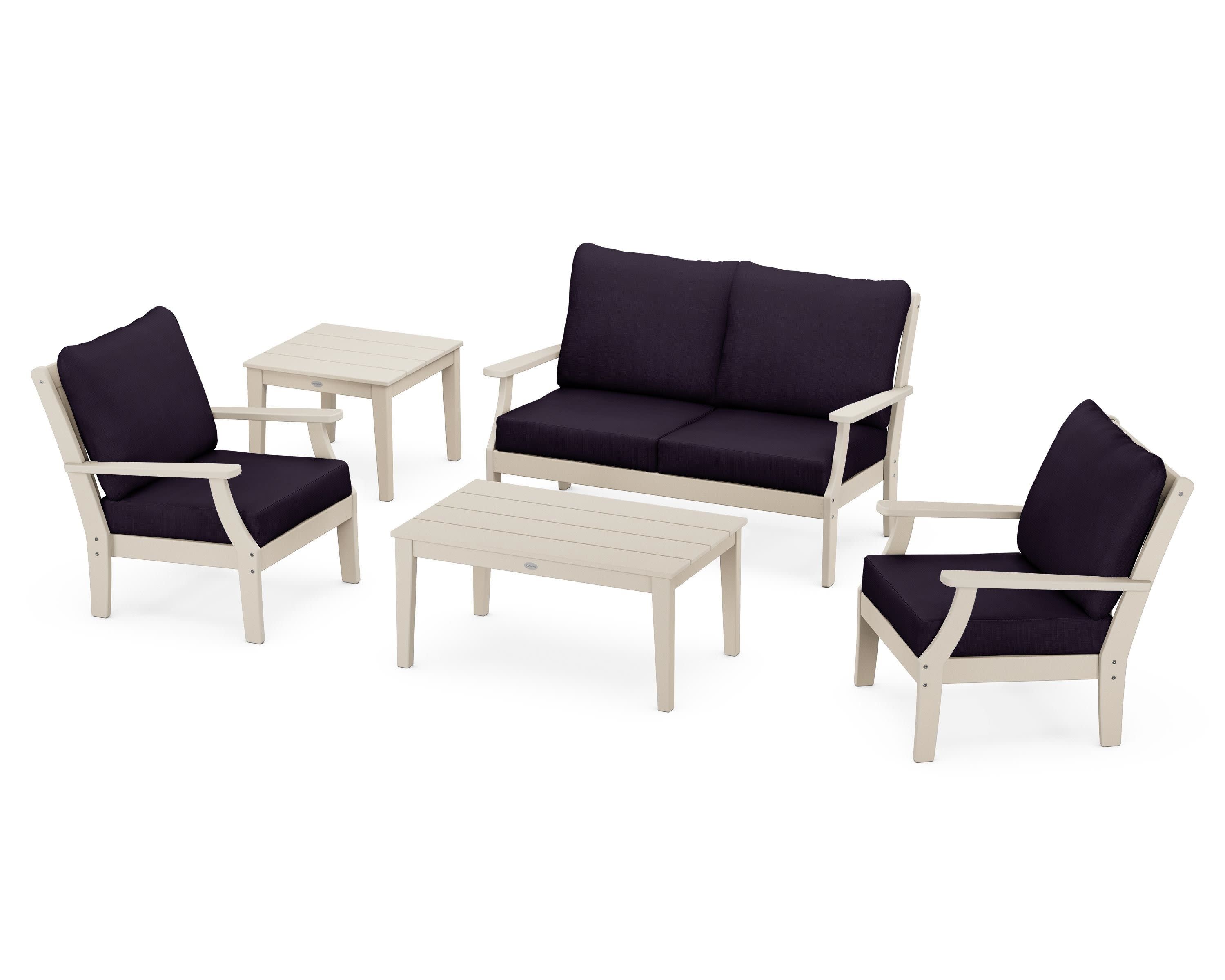 Braxton 5-Piece Deep Seating Set in Sand / Navy Linen