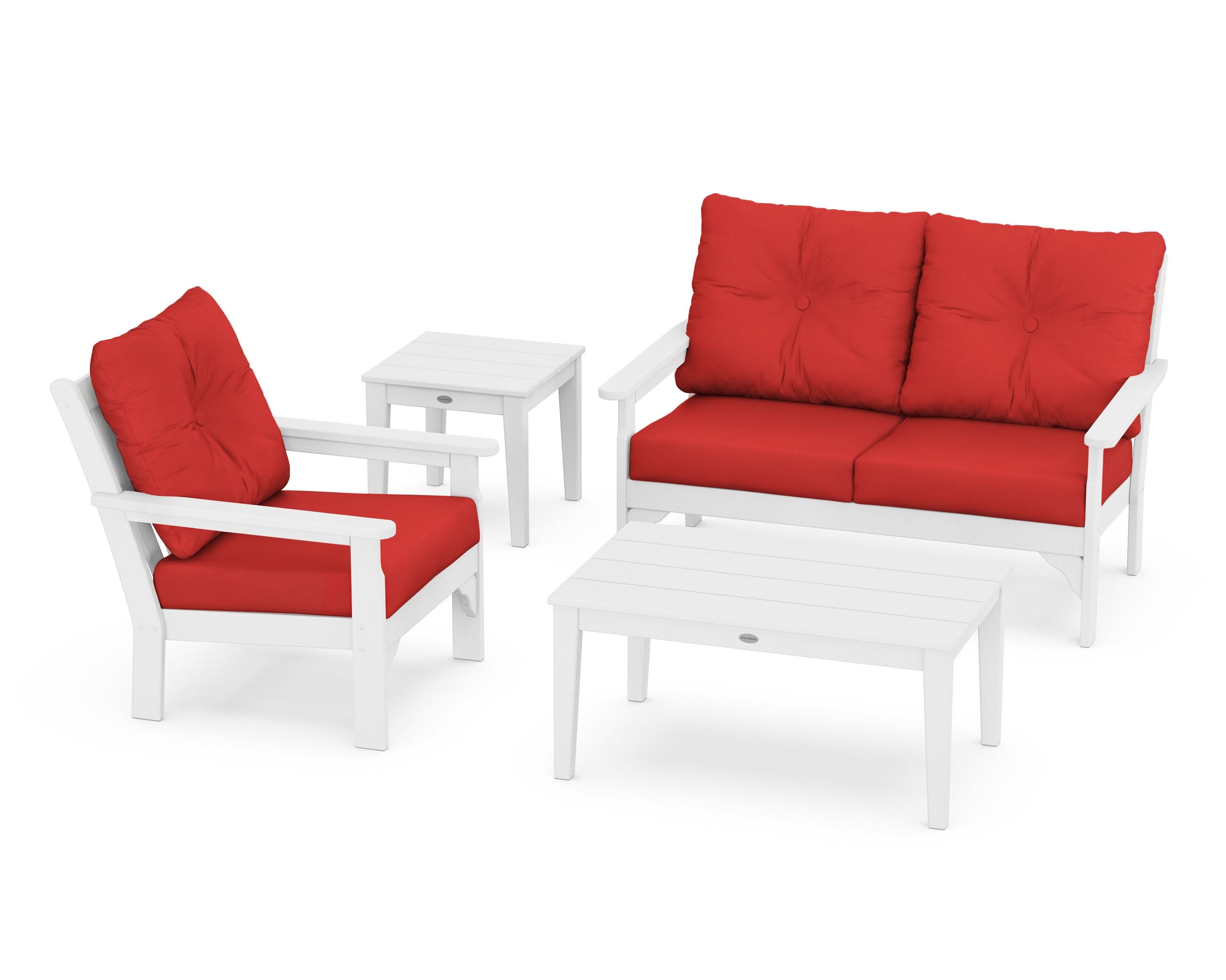 Vineyard 4-Piece Deep Seating Set in White / Crimson Linen