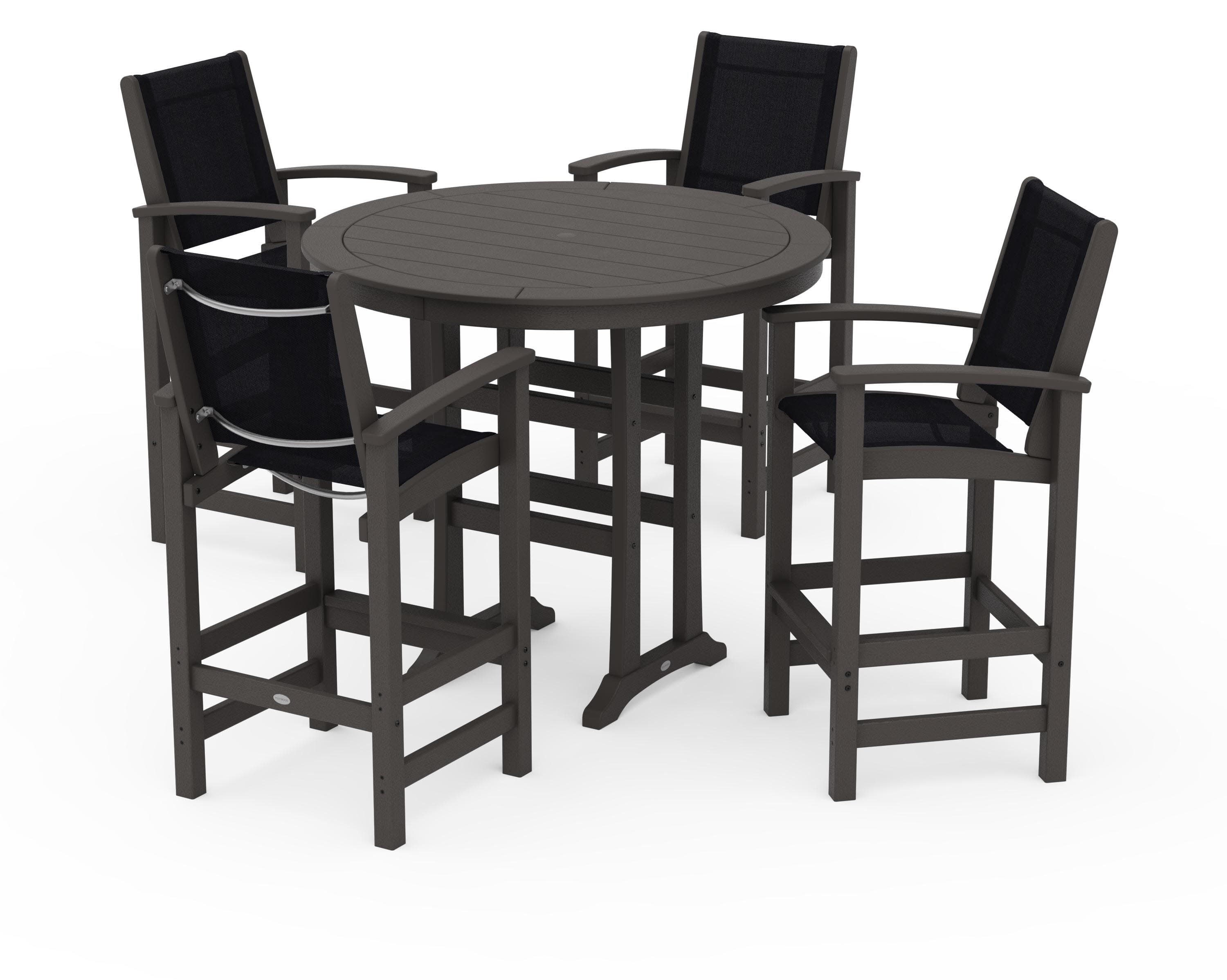 Coastal 5-Piece Nautical Trestle Bar Set in Vintage Coffee / Black Sling