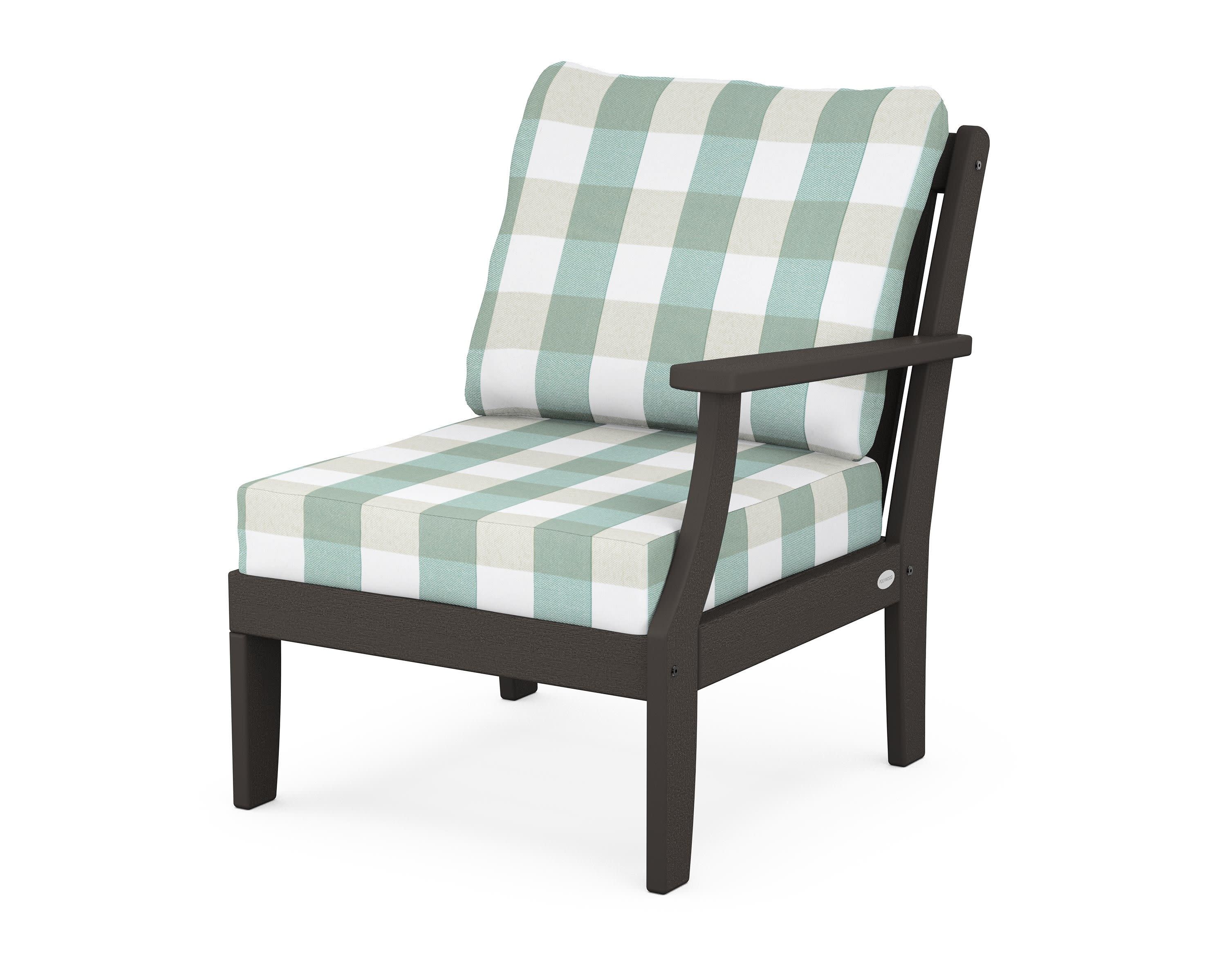 Braxton Modular Right Arm Chair in Vintage Coffee / Buffalo Plaid Glacier Spa