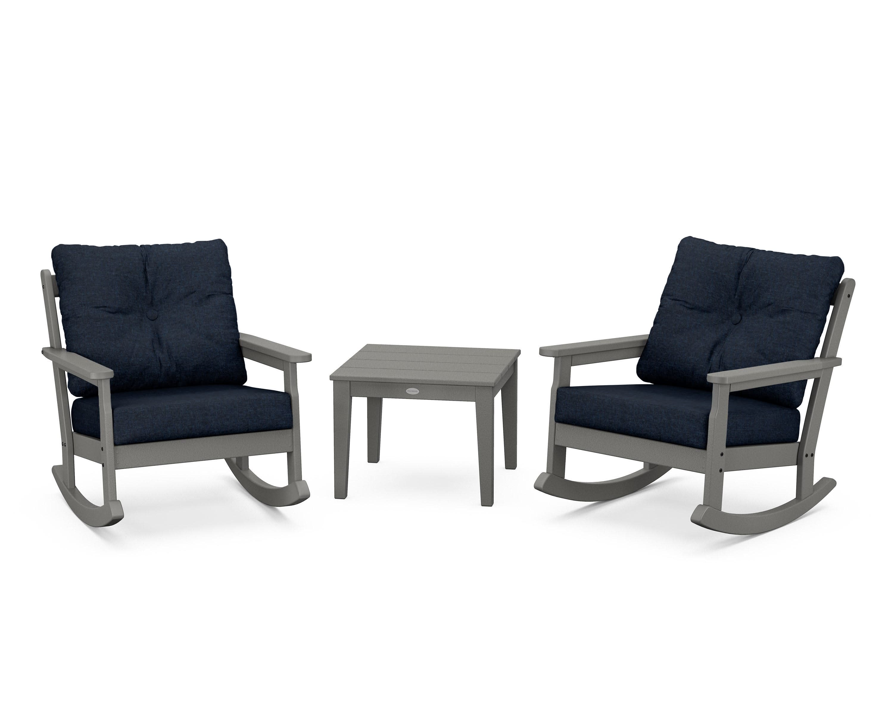 Vineyard 3-Piece Deep Seating Rocker Set in Slate Grey / Marine Indigo