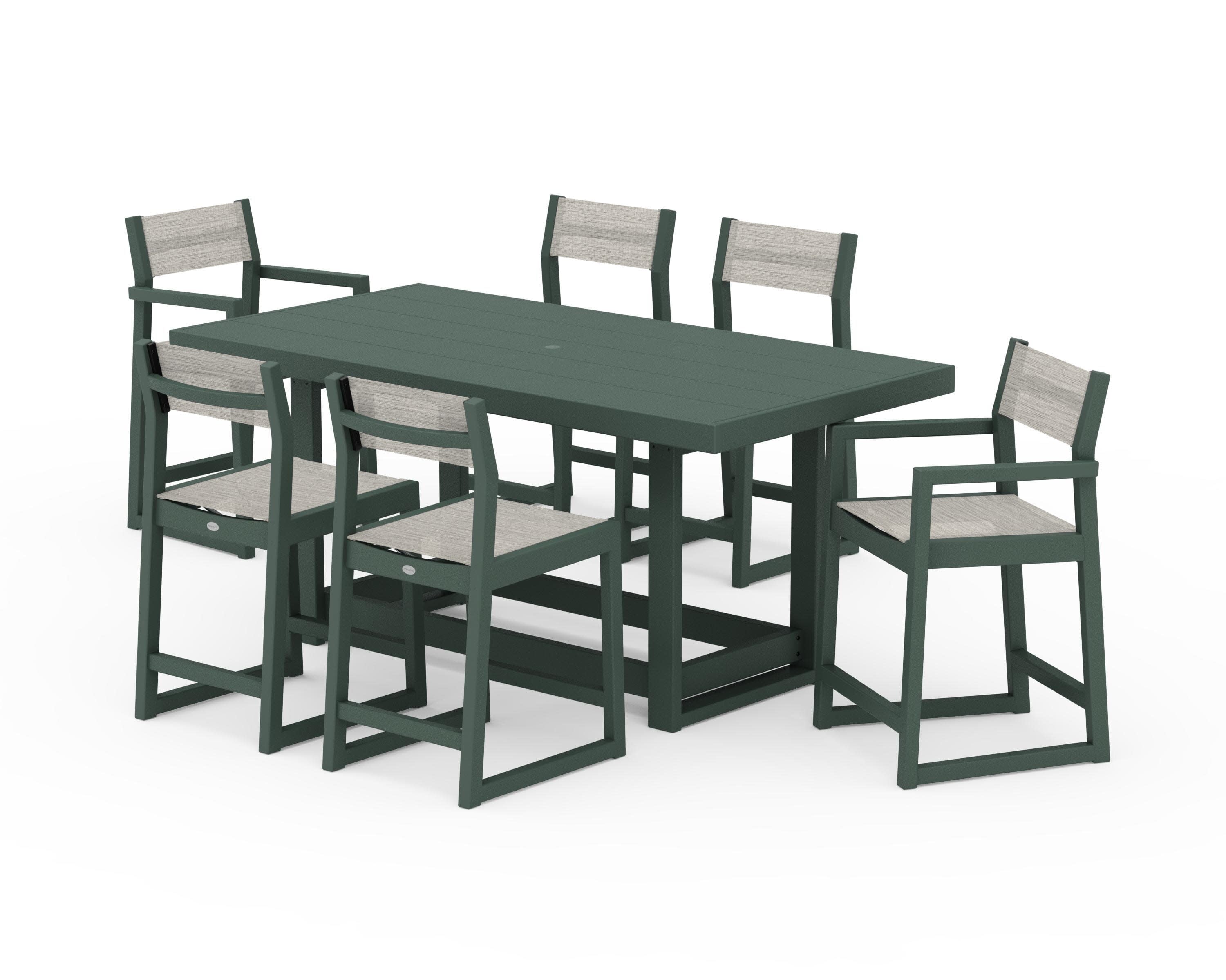 EDGE Sling 7-Piece Counter Table Set in Green / Birch Sling