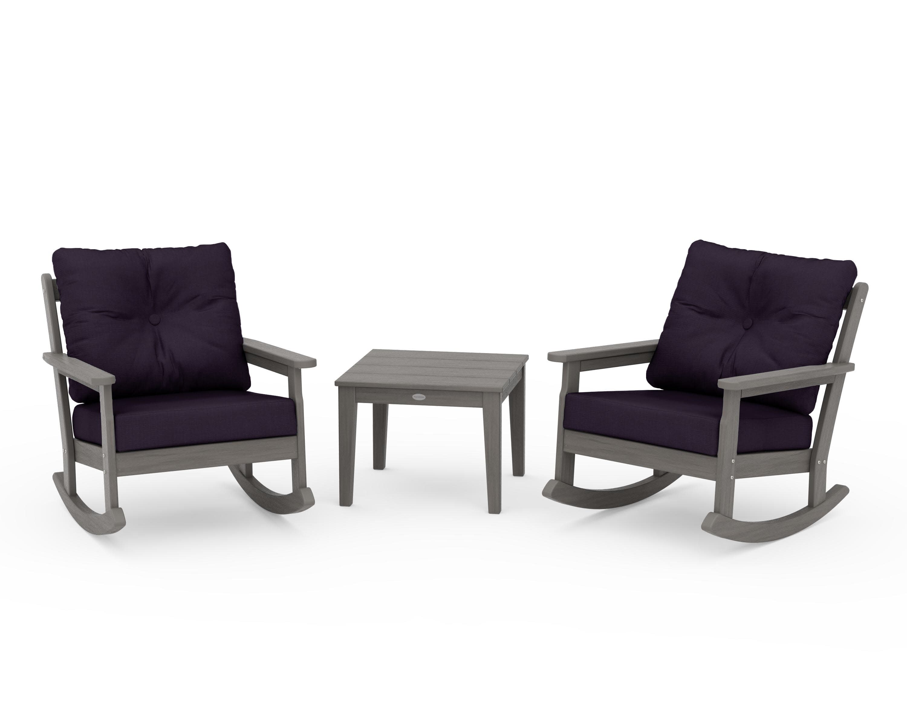 Vineyard 3-Piece Deep Seating Rocker Set in Driftwood / Navy Linen