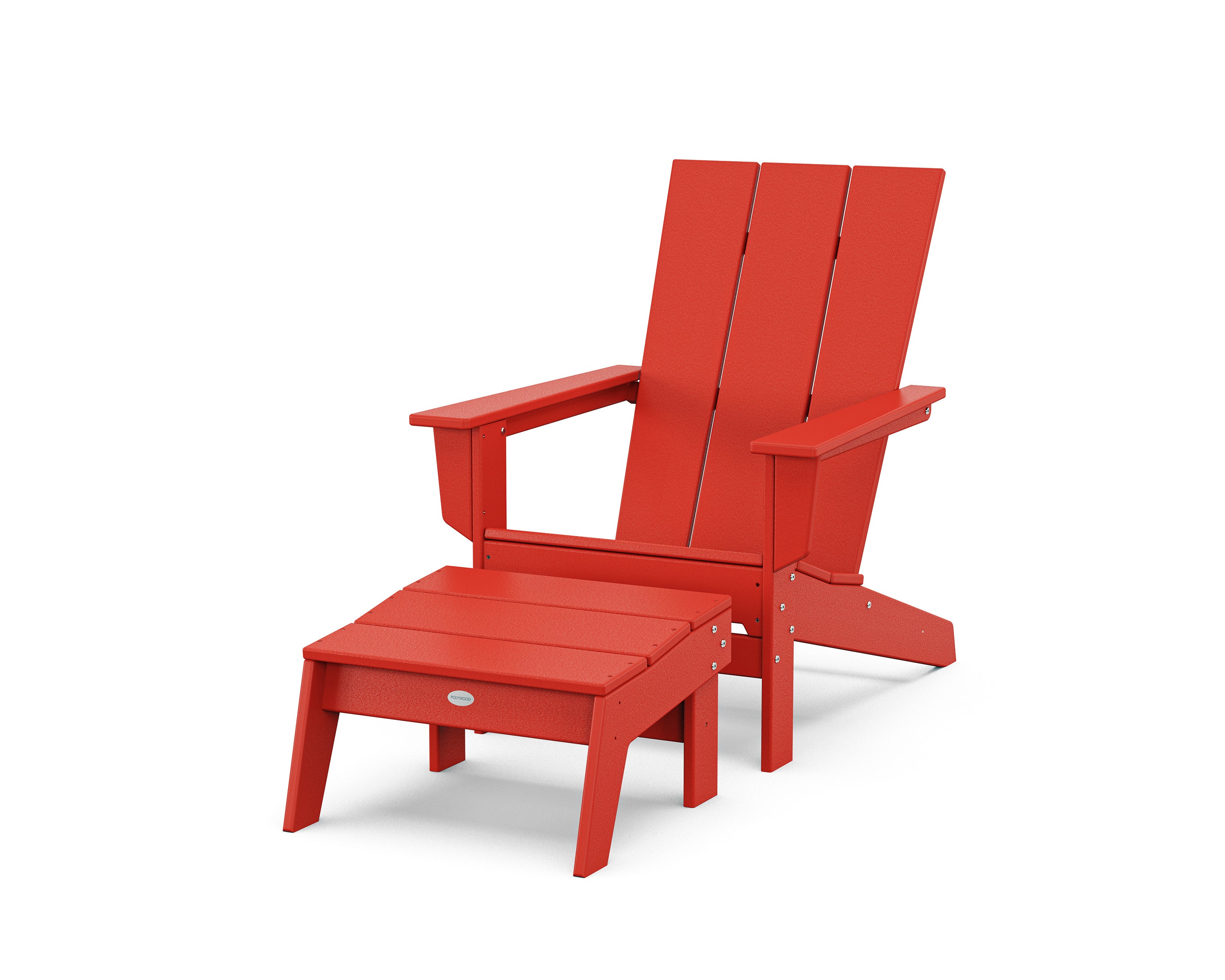 Modern Studio Adirondack Chair with Ottoman in Sunset Red