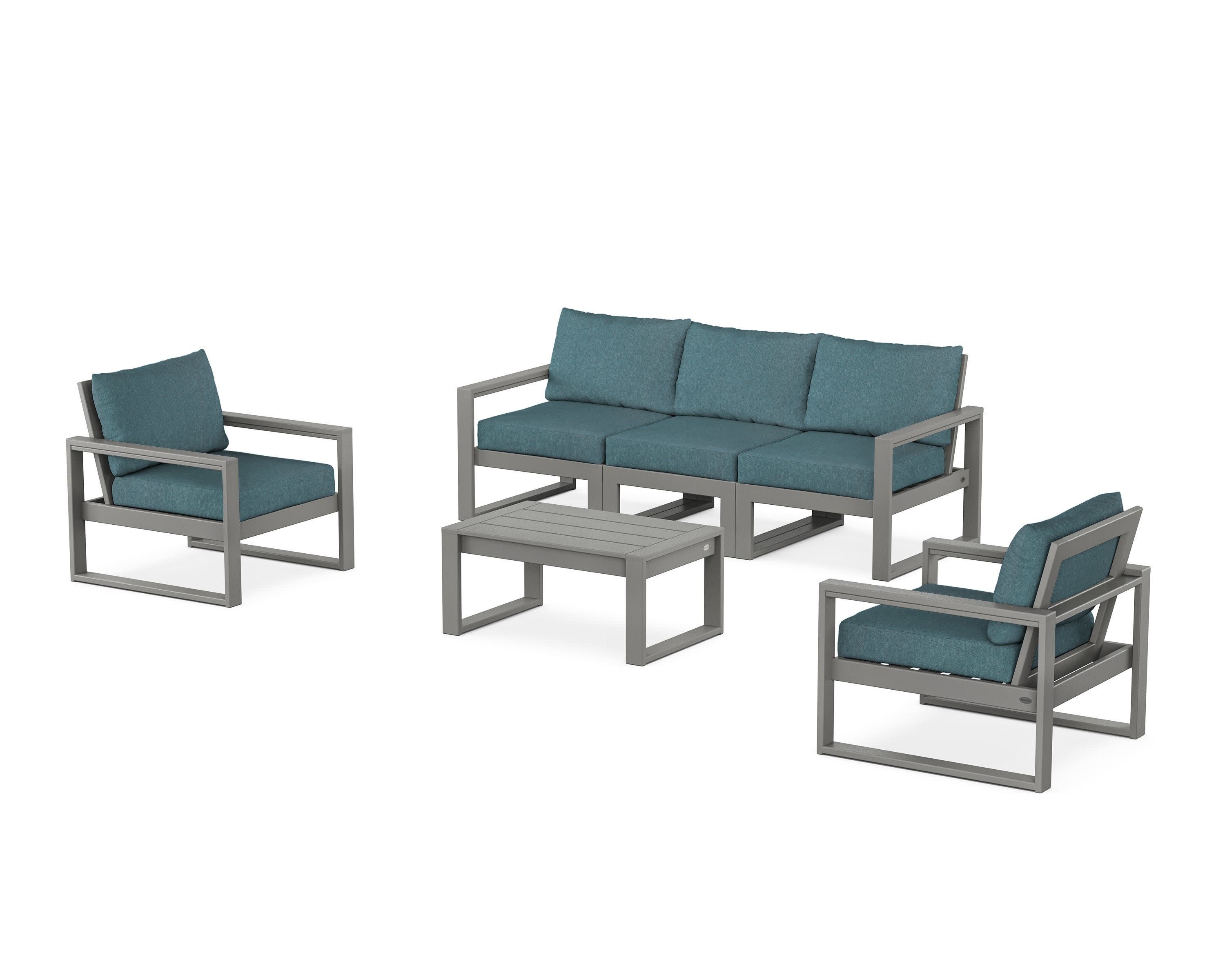 EDGE Sectional 4-Piece Deep Seating Set with Sofa in Slate Grey / Ocean Teal