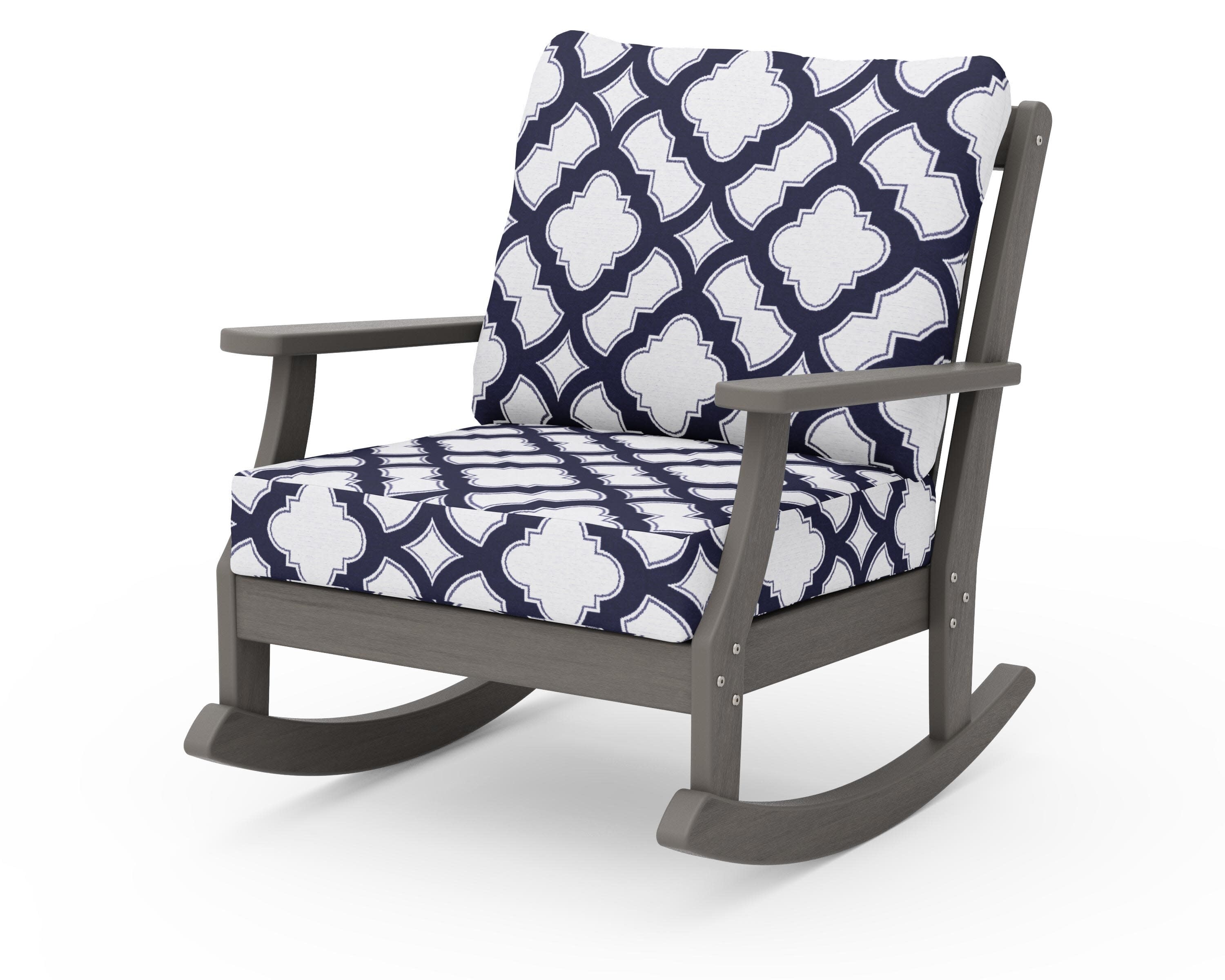 Braxton Deep Seating Rocking Chair in Driftwood / Trellis Navy