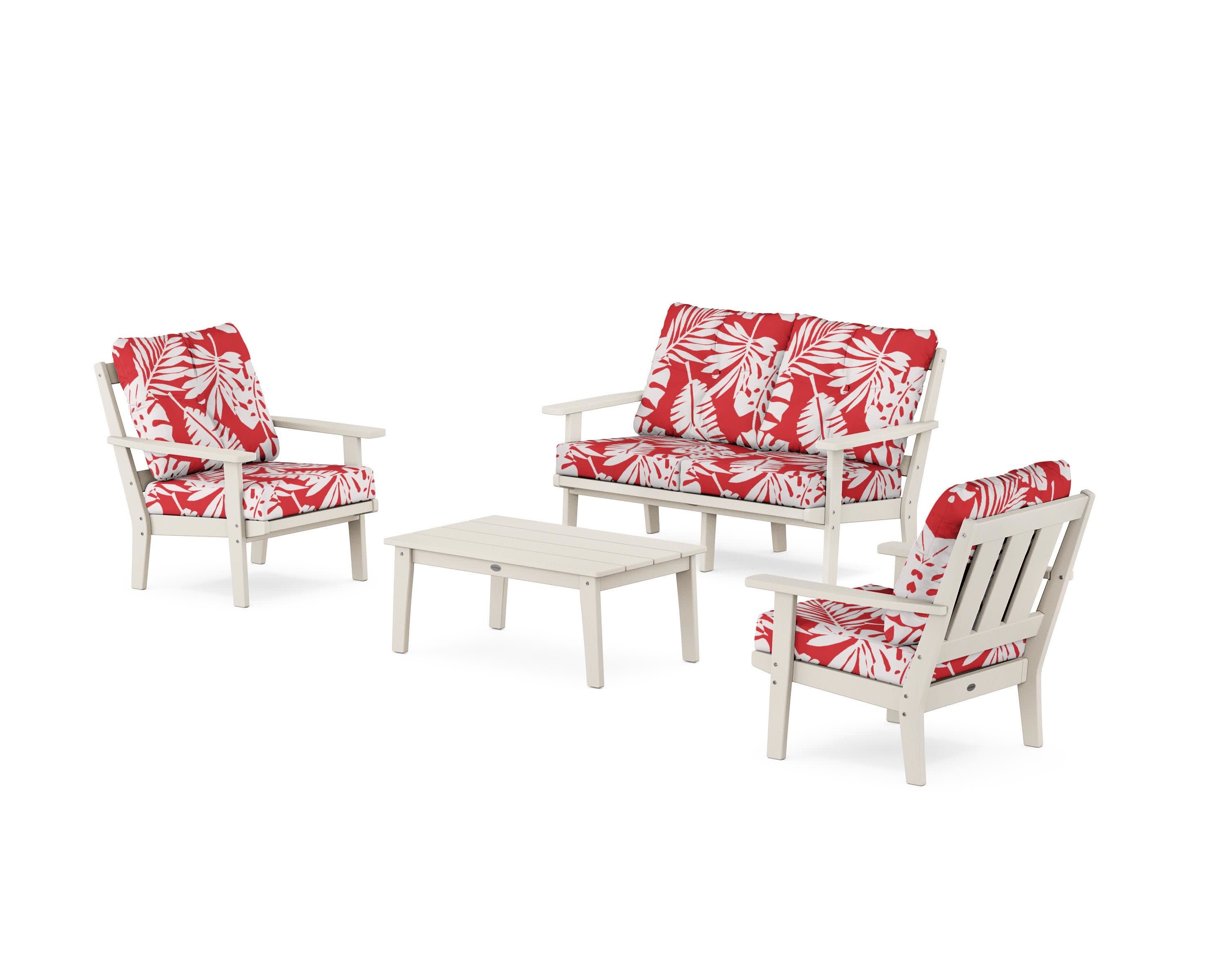 Oxford 4-Piece Deep Seating Set with Loveseat in Sand / Leaf Crimson
