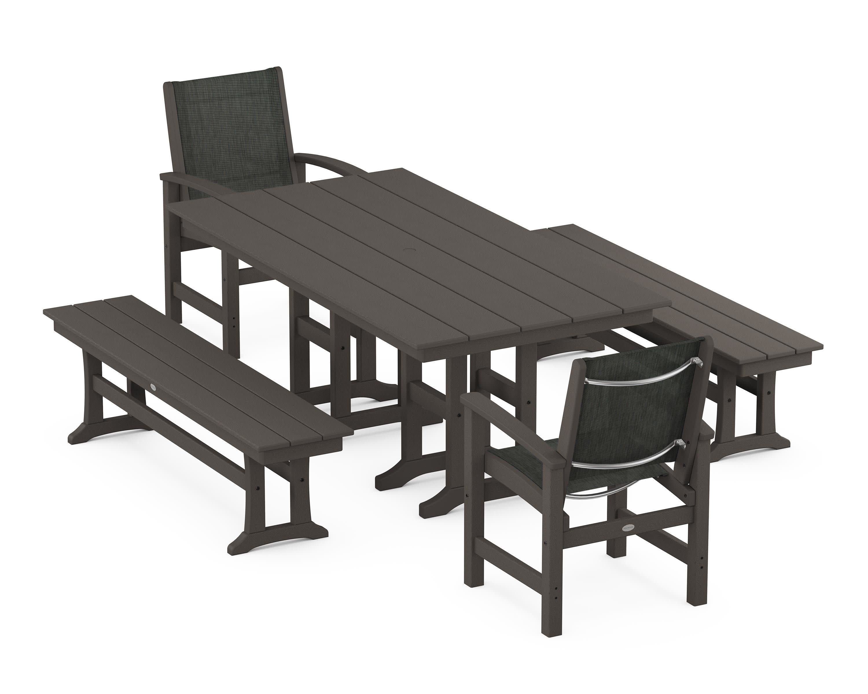 Coastal 5-Piece Farmhouse Dining Set in Vintage Coffee / Ember Sling