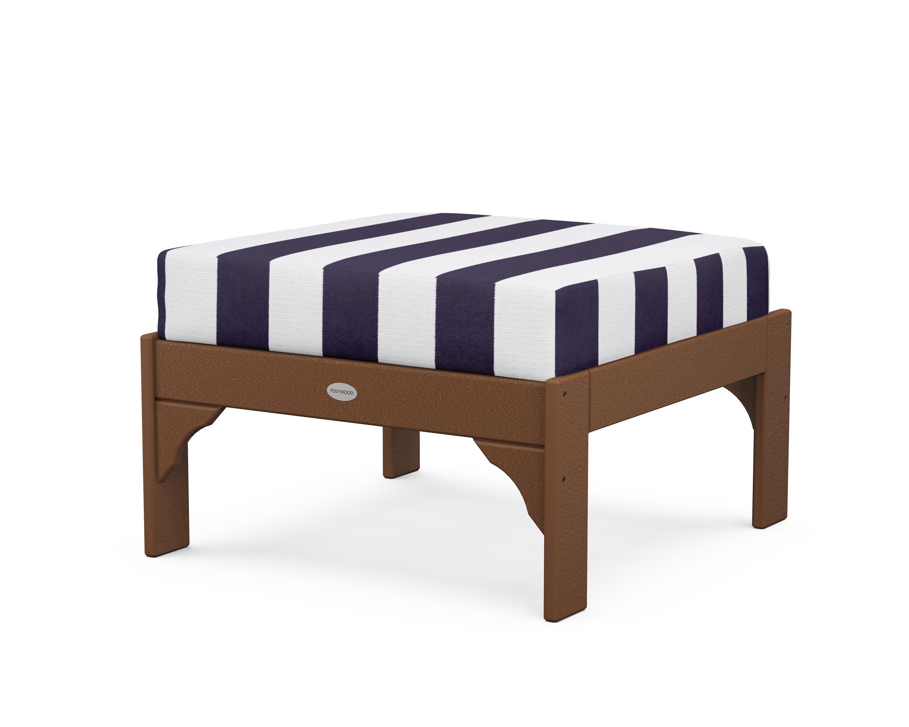 Vineyard Deep Seating Ottoman in Teak / Cabana Stripe Navy
