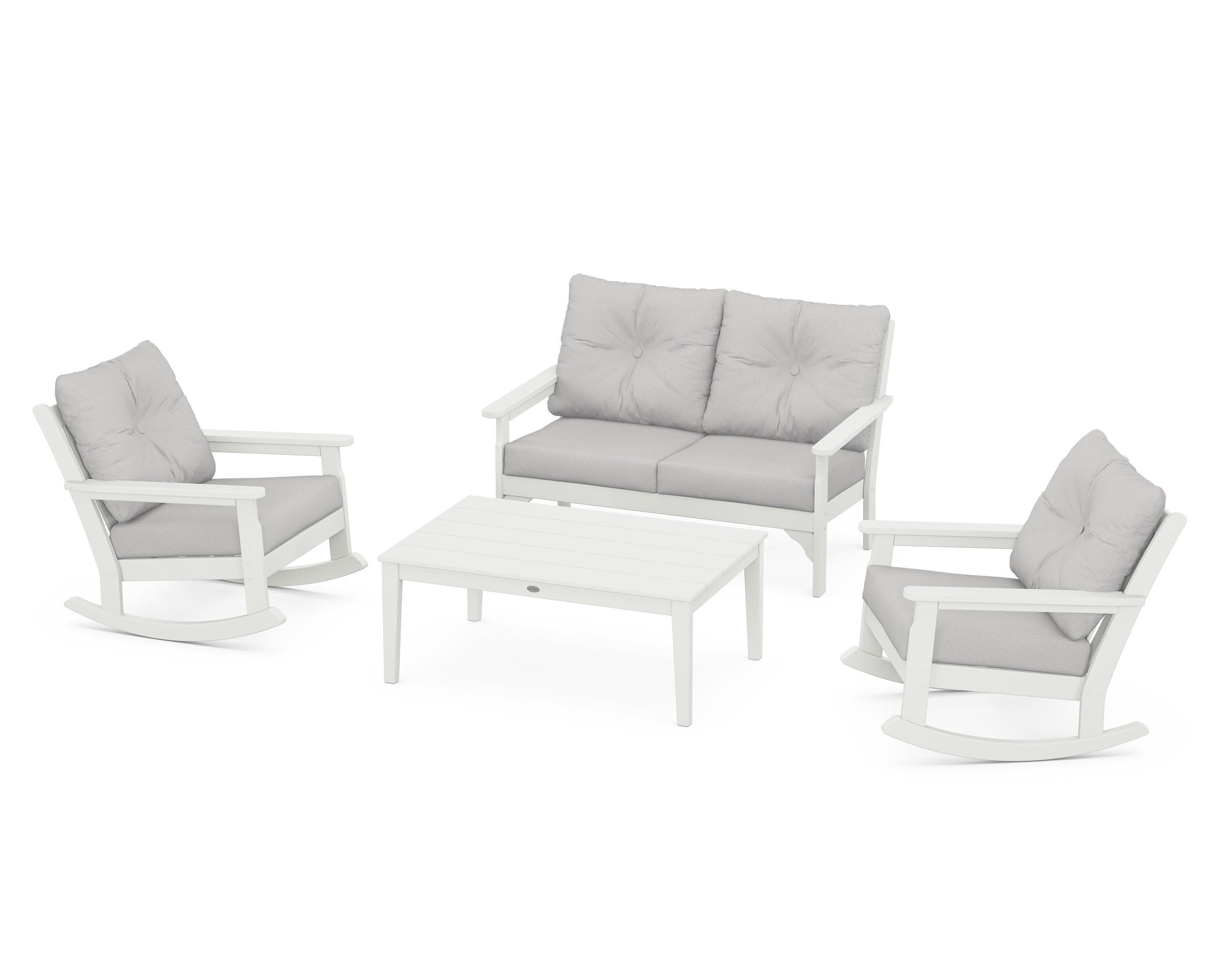 Vineyard 4-Piece Deep Seating Rocking Chair Set in Vintage White / Diamond in the Rough