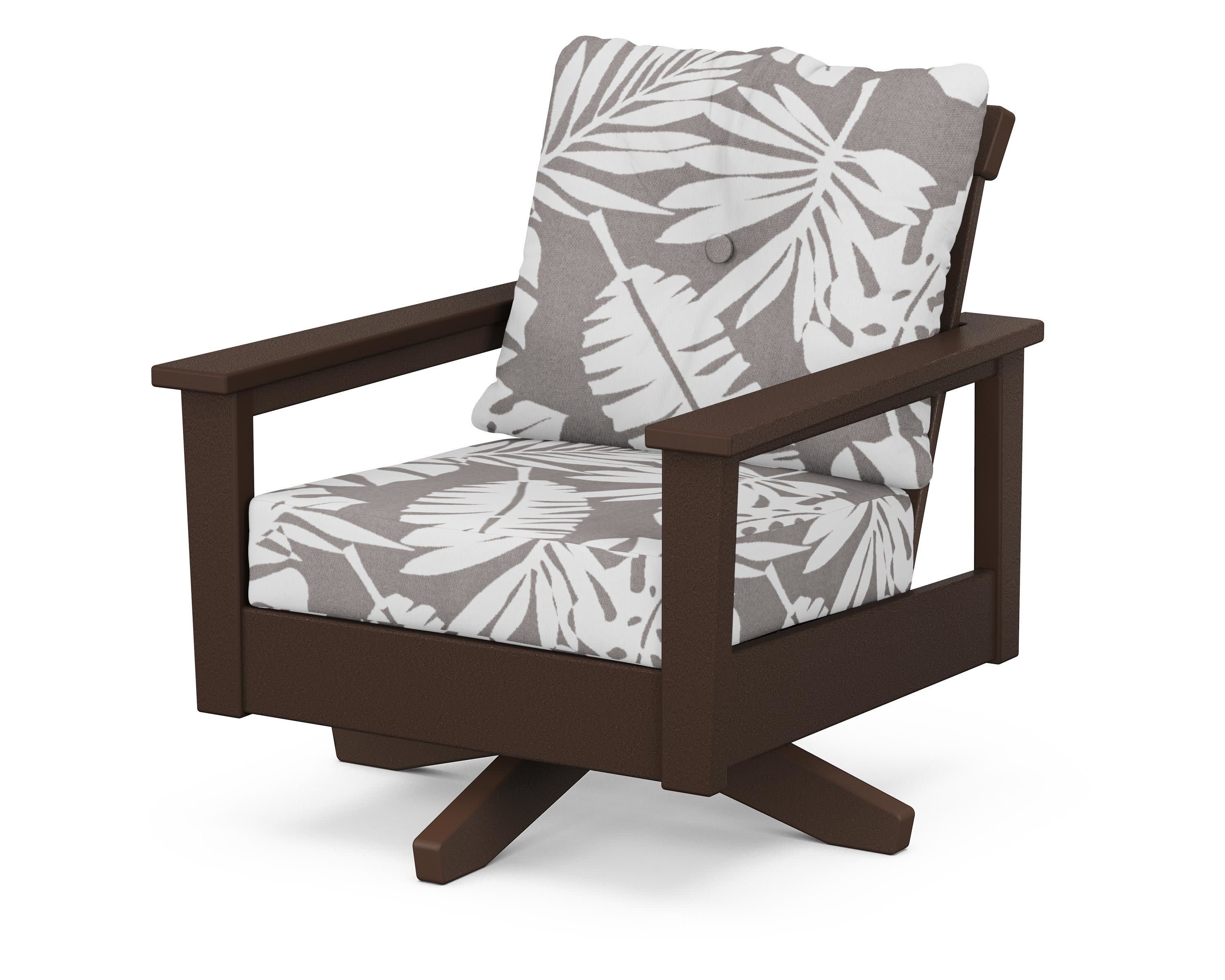 Prescott Deep Seating Swivel Chair in Mahogany / Leaf Grey Mist