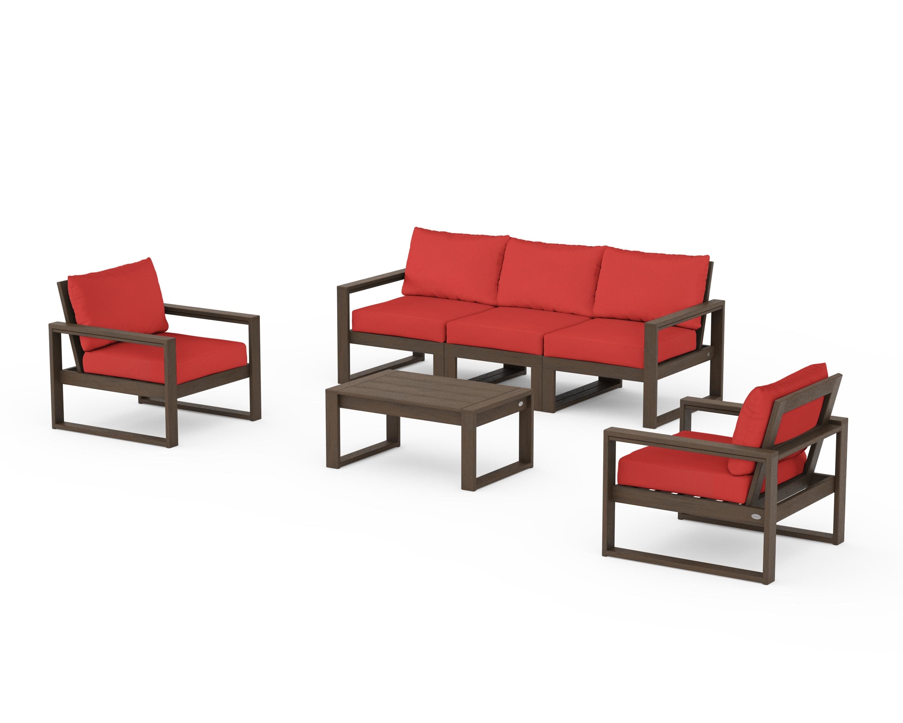 EDGE Sectional 4-Piece Deep Seating Set with Sofa in Kona / Crimson Linen