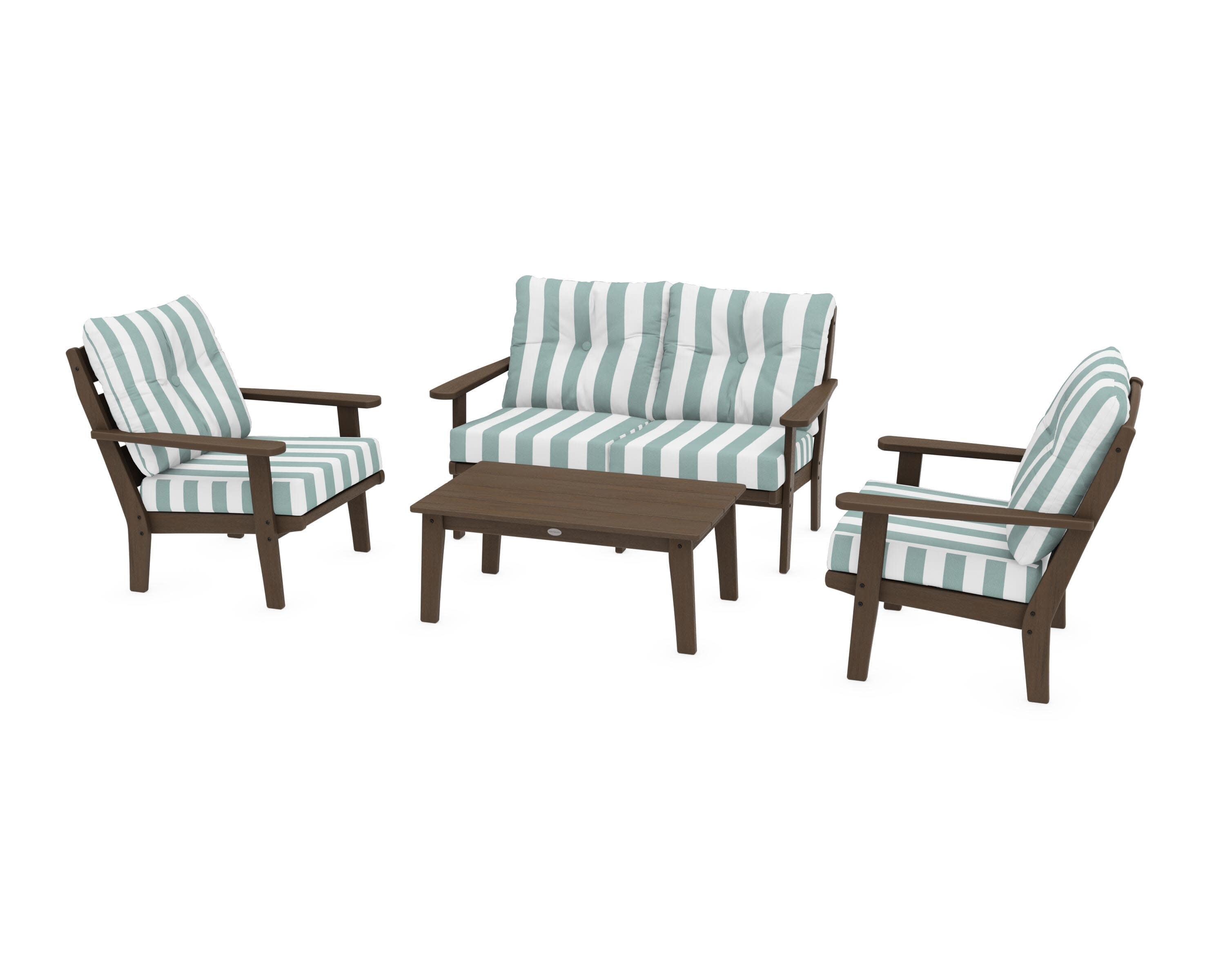 Lakeside 4-Piece Deep Seating Set in Kona / Cabana Stripe Glacier Spa
