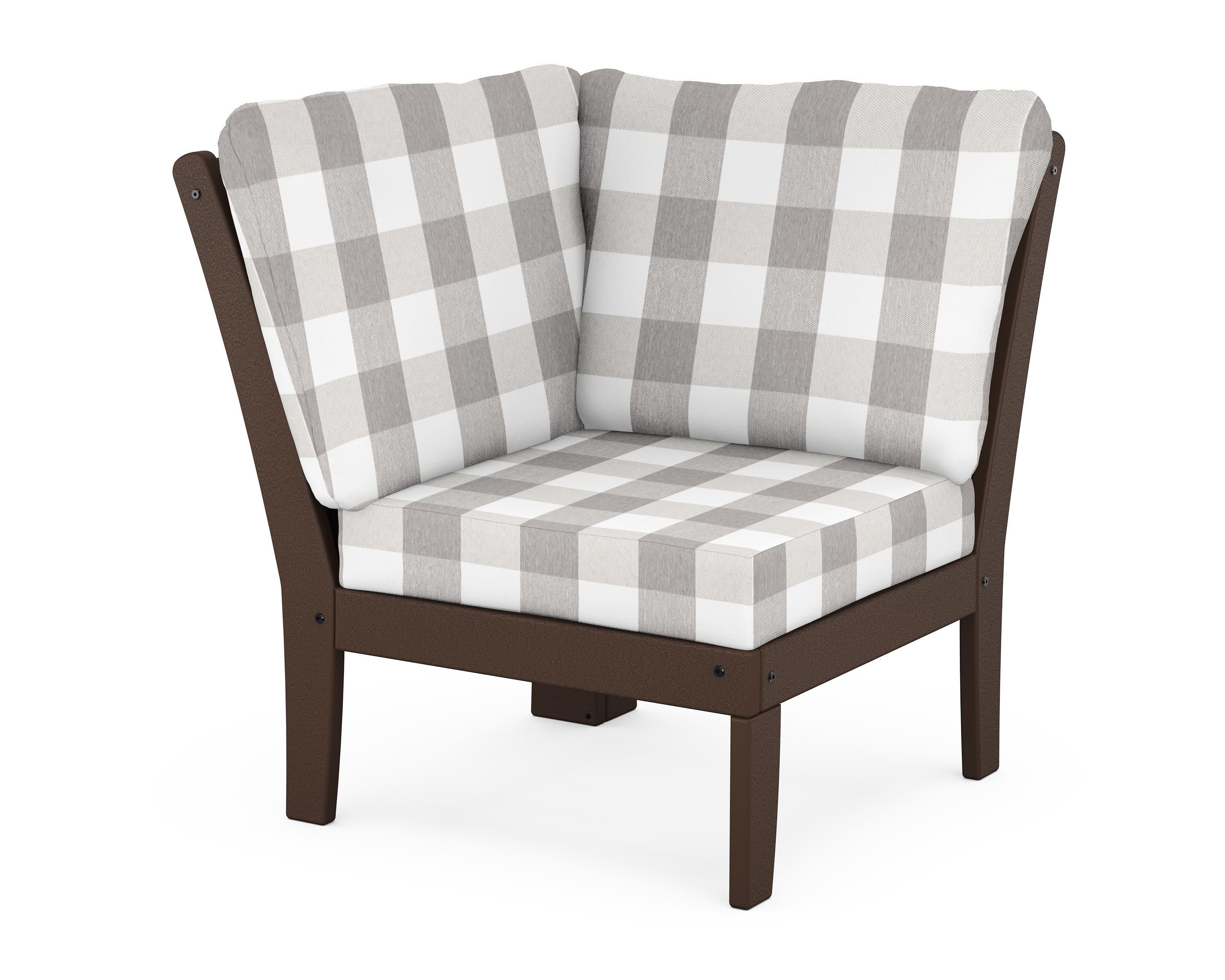 Braxton Modular Corner Chair in Mahogany / Buffalo Plaid Grey Mist