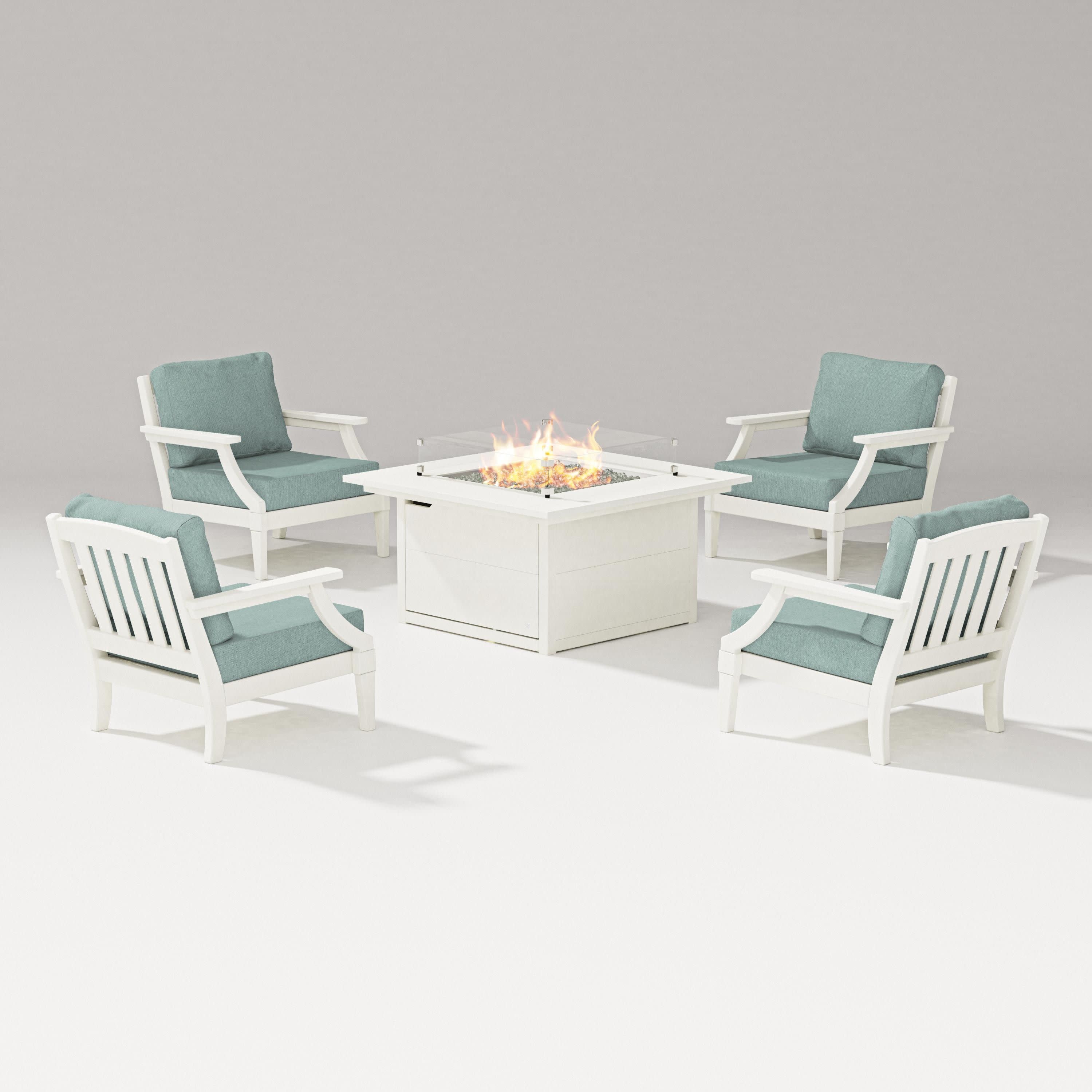 Estate 5-Piece Lounge Fire Table Set in Vintage White / Glacier Spa