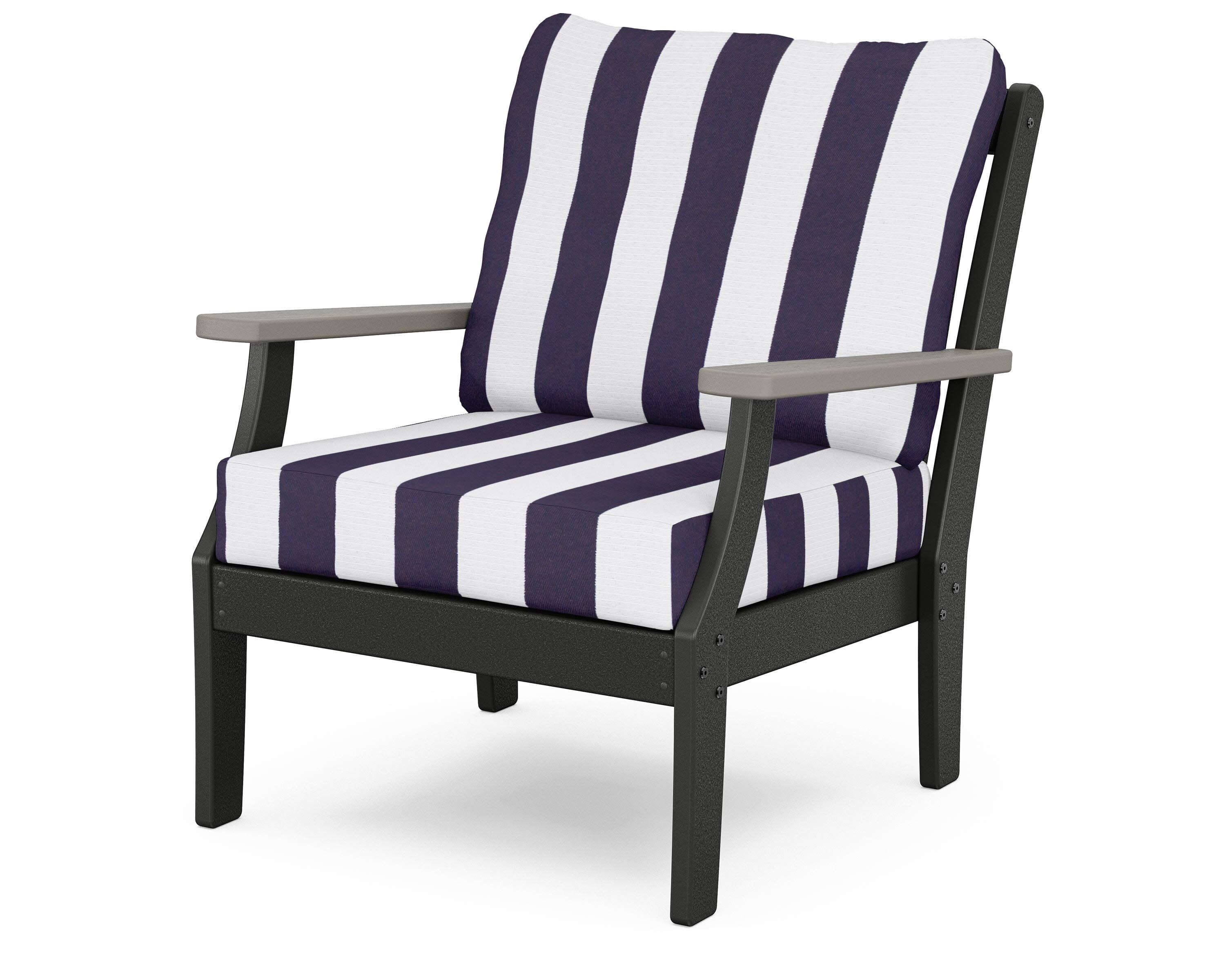 Braxton Deep Seating Chair in Black / Driftwood / Cabana Stripe Navy
