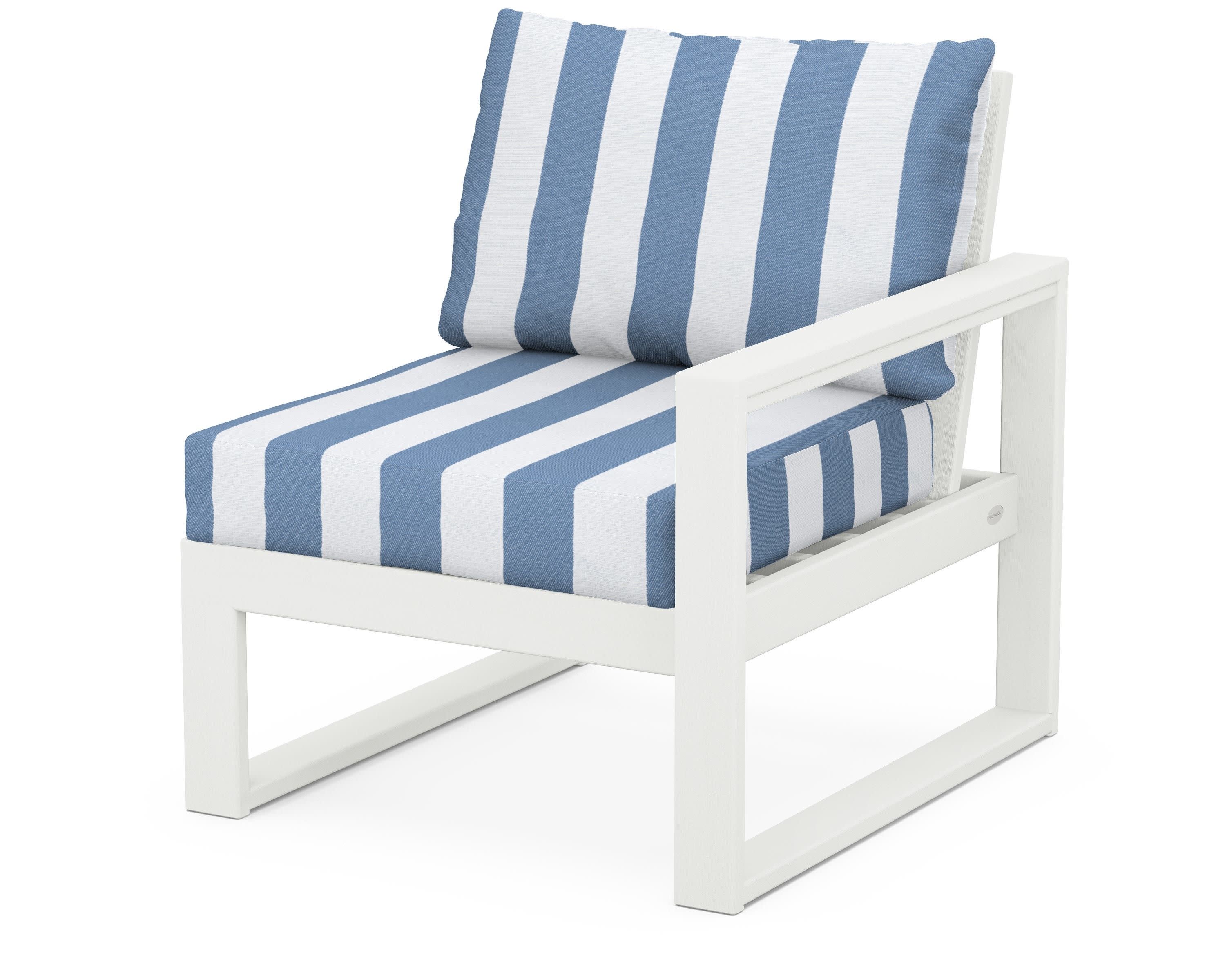 EDGE Modular Right Arm Chair in Vintage White / Cabana Stripe Sky Blue