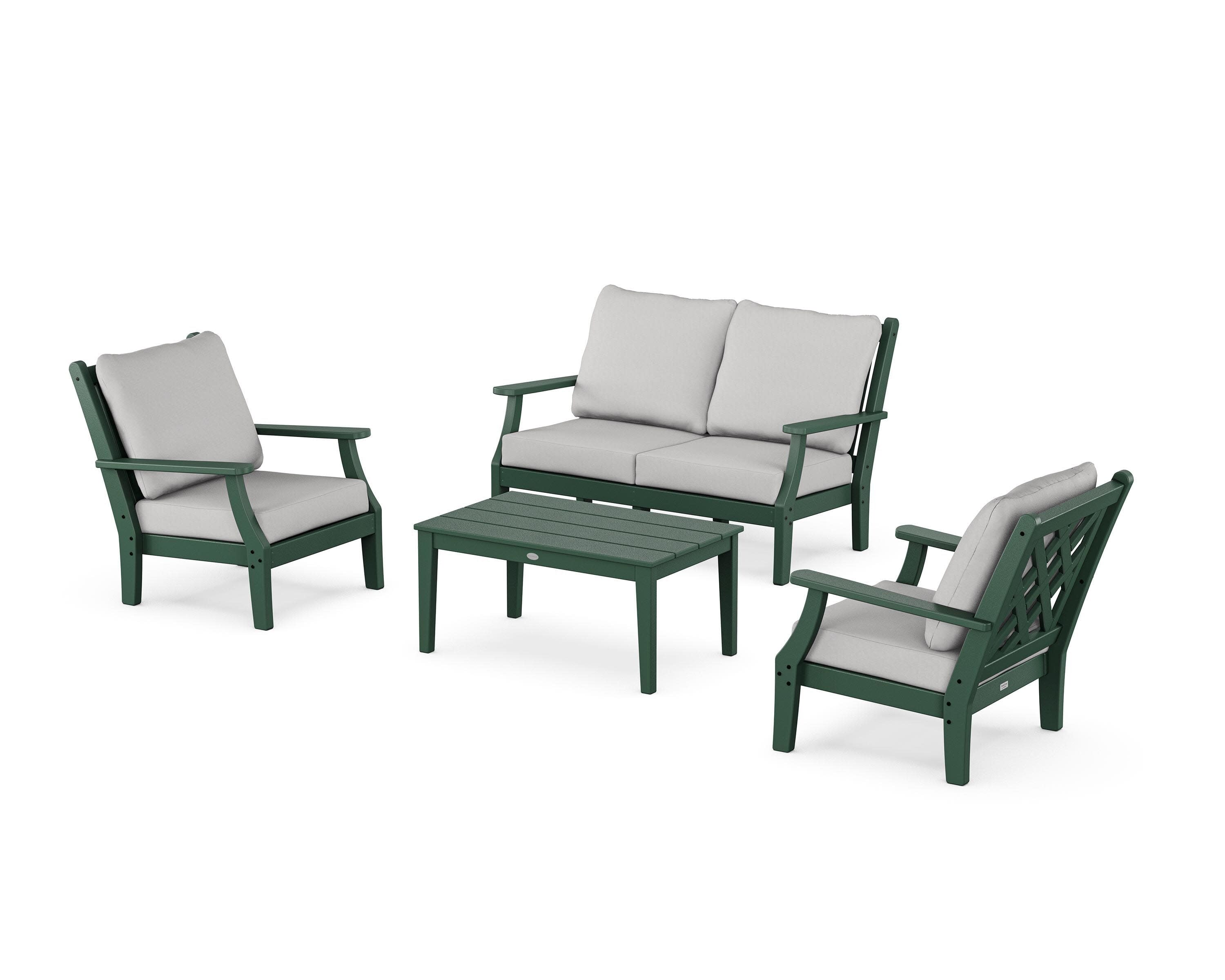 Wovendale 4-Piece Deep Seating Set with Loveseat in Green / Diamond in the Rough
