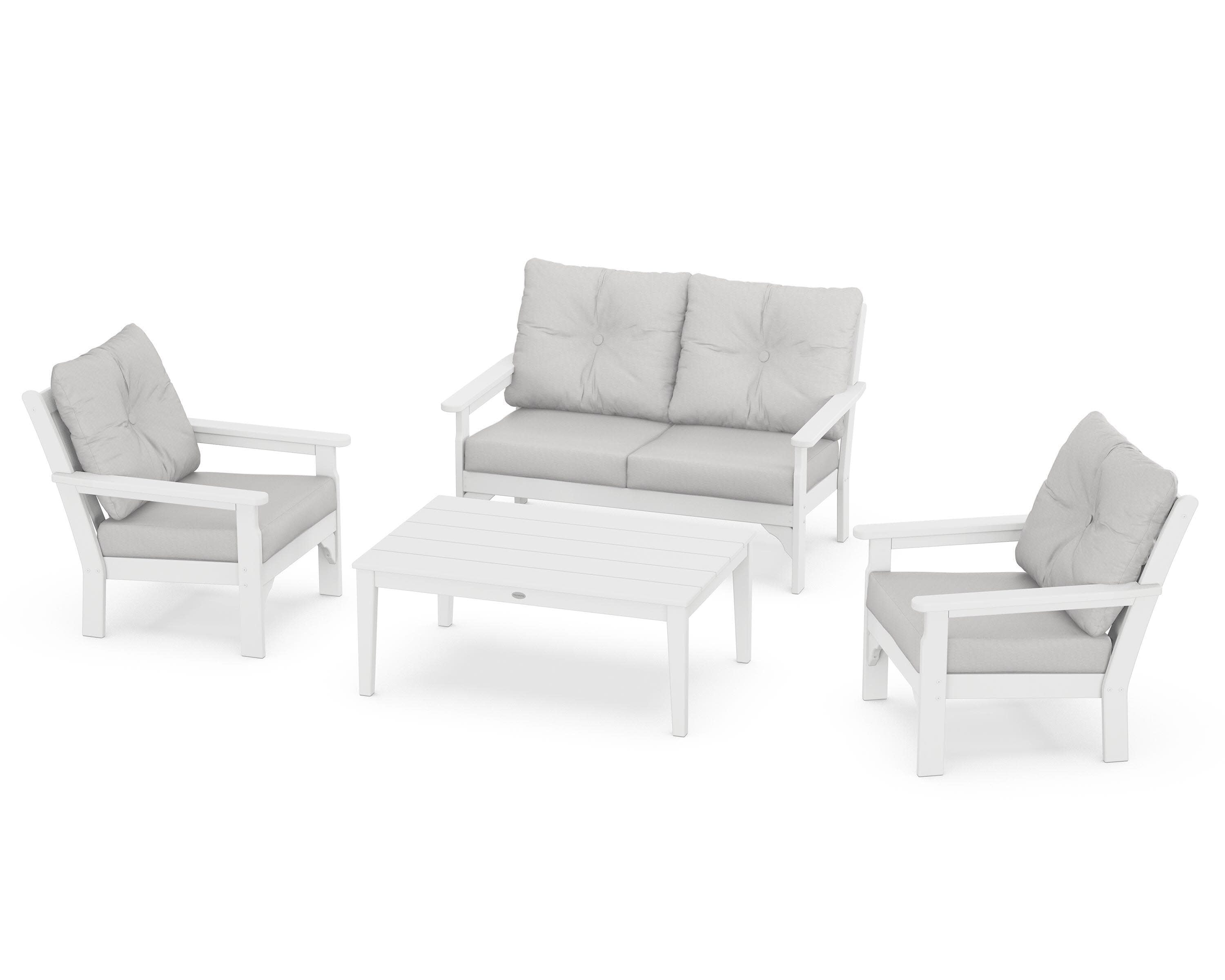 Vineyard 4-Piece Deep Seating Set in White / Diamond in the Rough