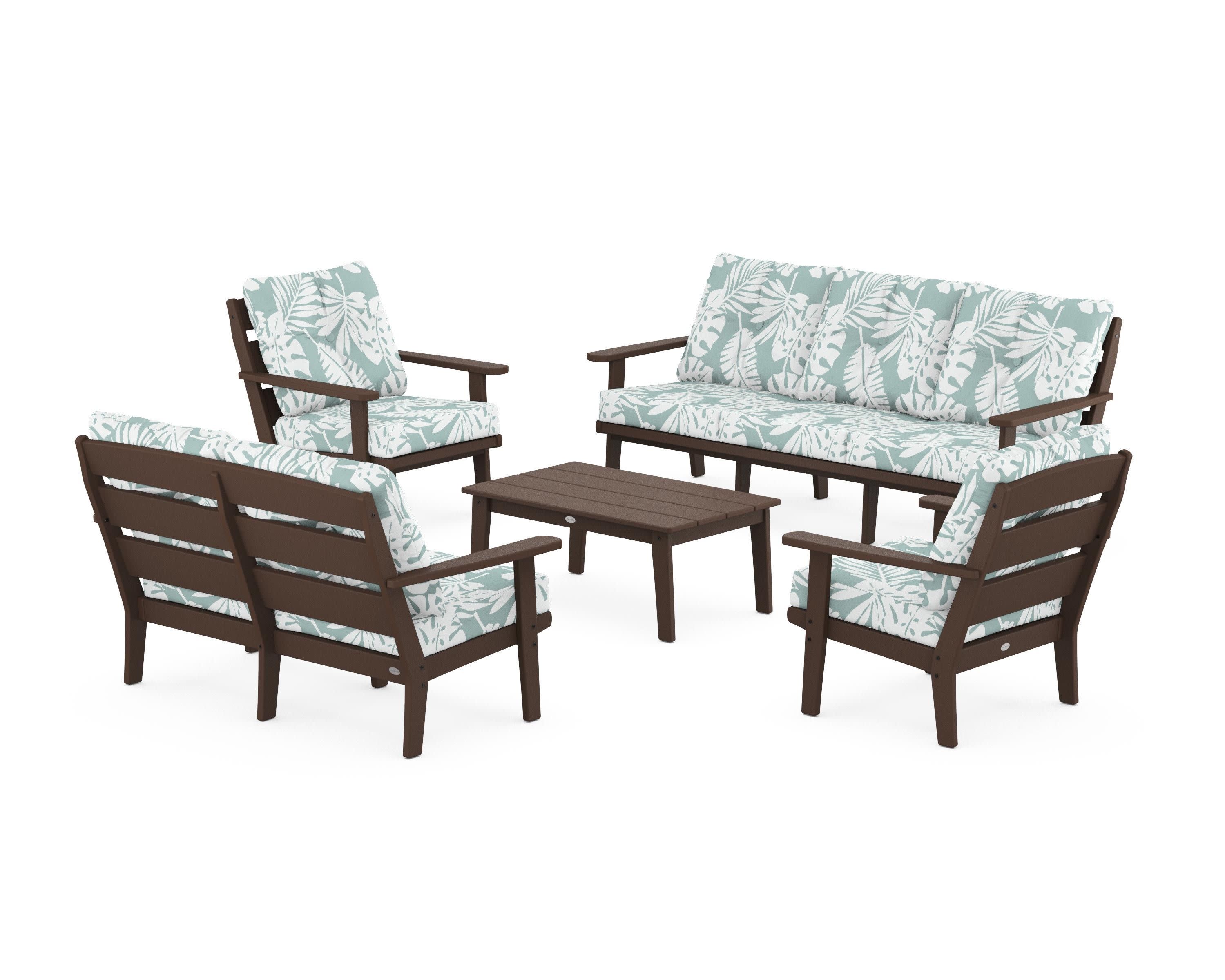 Lakeside 5-Piece Lounge Sofa Set in Mahogany / Leaf Glacier Spa