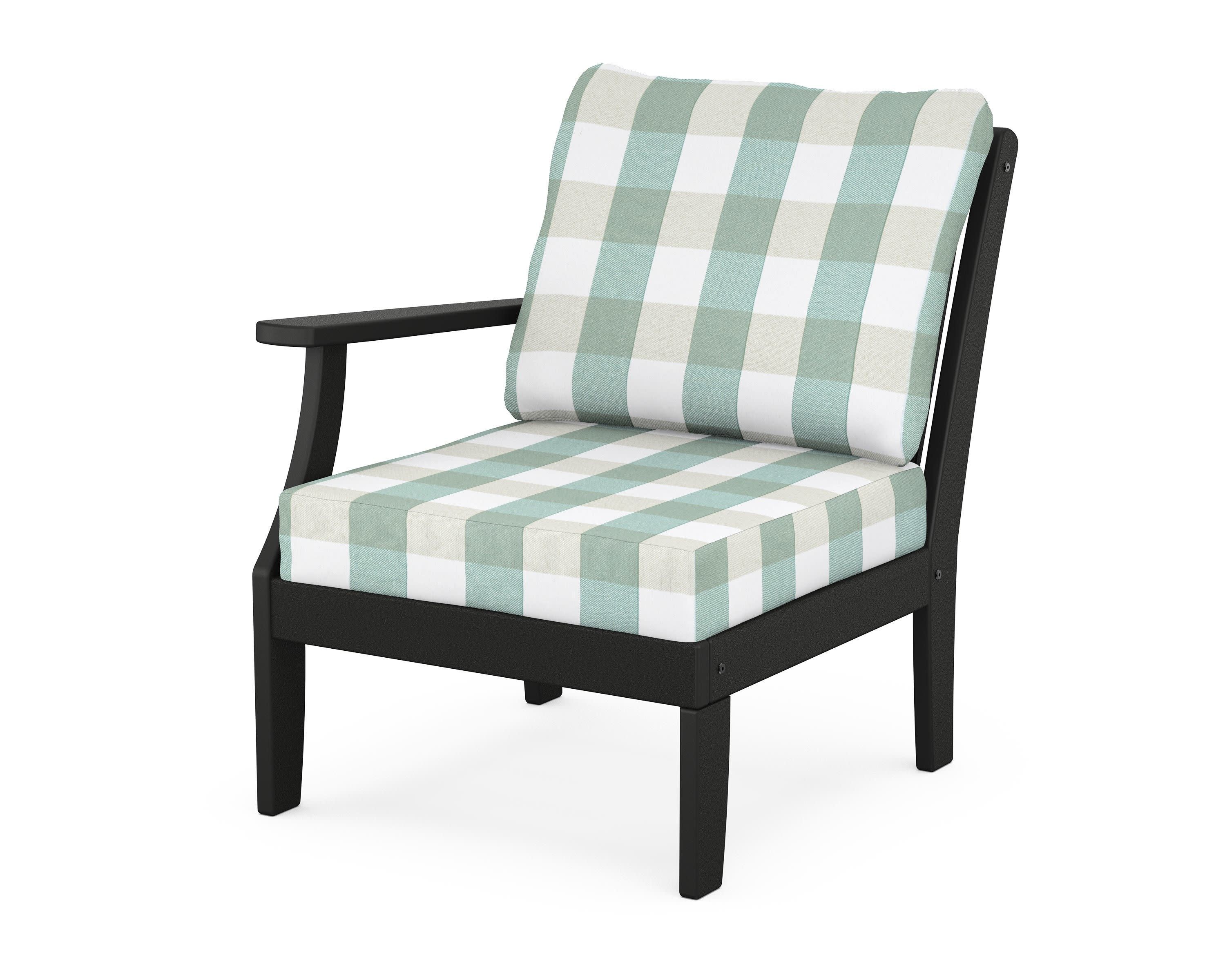 Braxton Modular Left Arm Chair in Black / Buffalo Plaid Glacier Spa