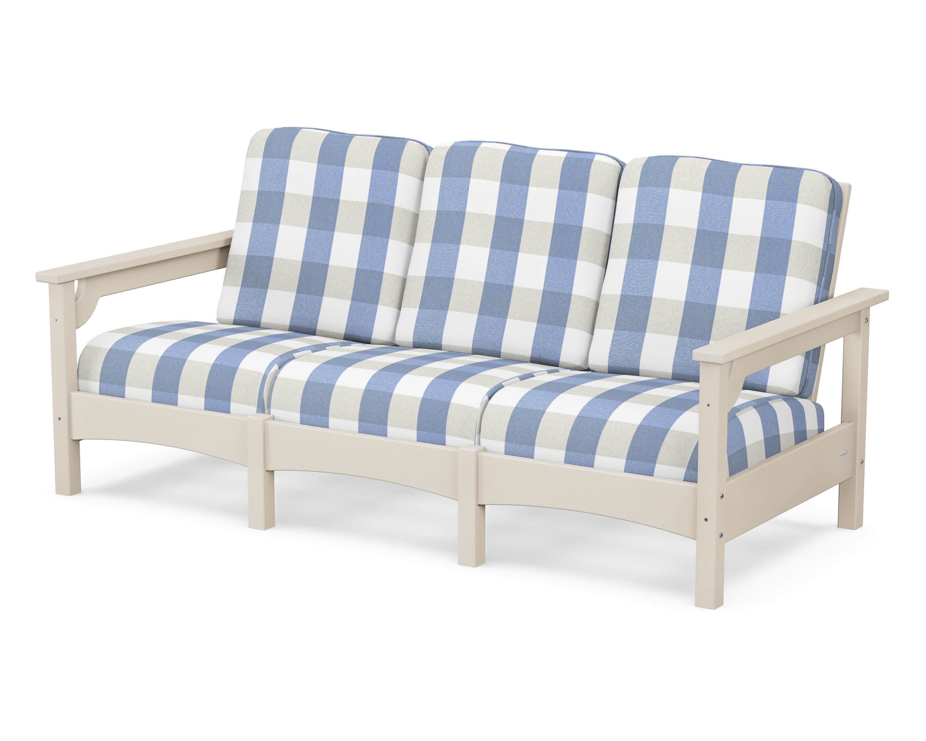 Club Sofa in Sand / Buffalo Plaid Sky Blue