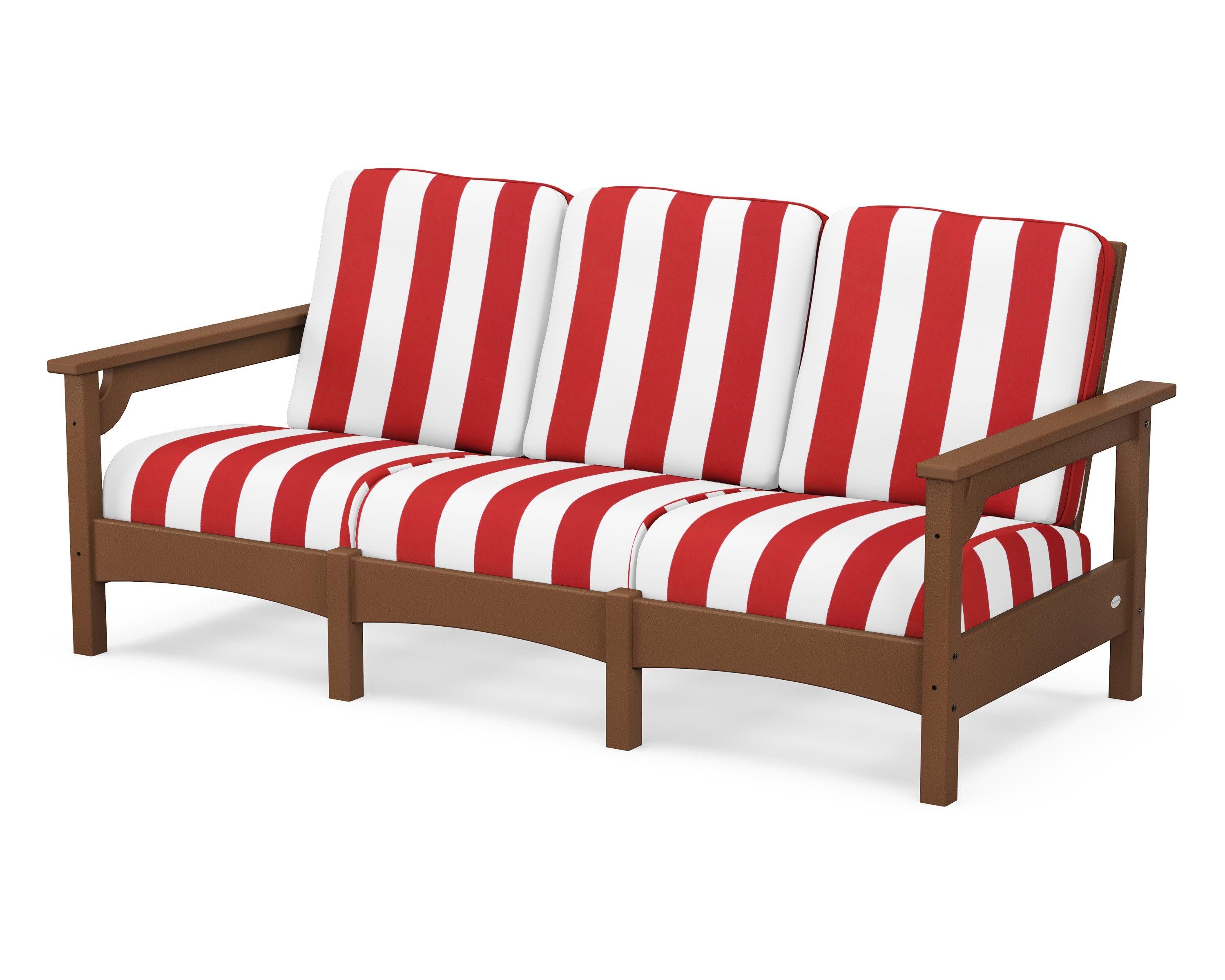 Club Sofa in Teak / Cabana Stripe Crimson