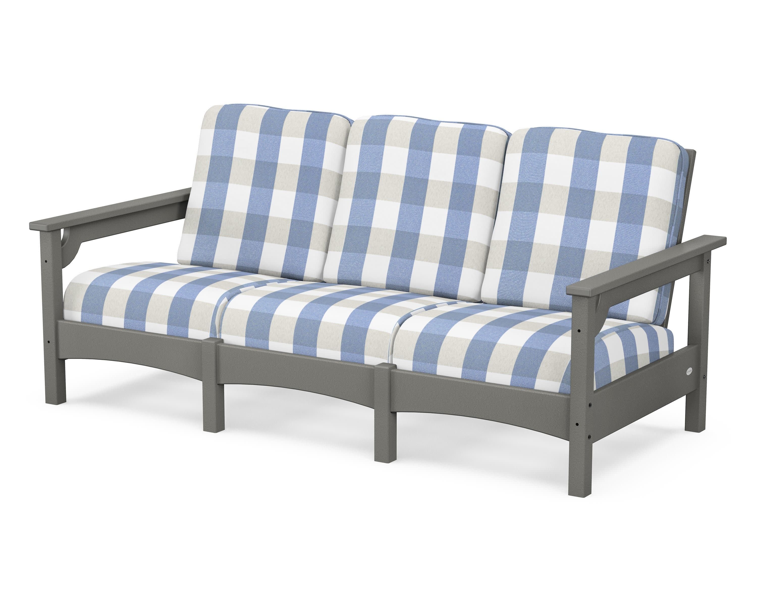 Club Sofa in Slate Grey / Buffalo Plaid Sky Blue