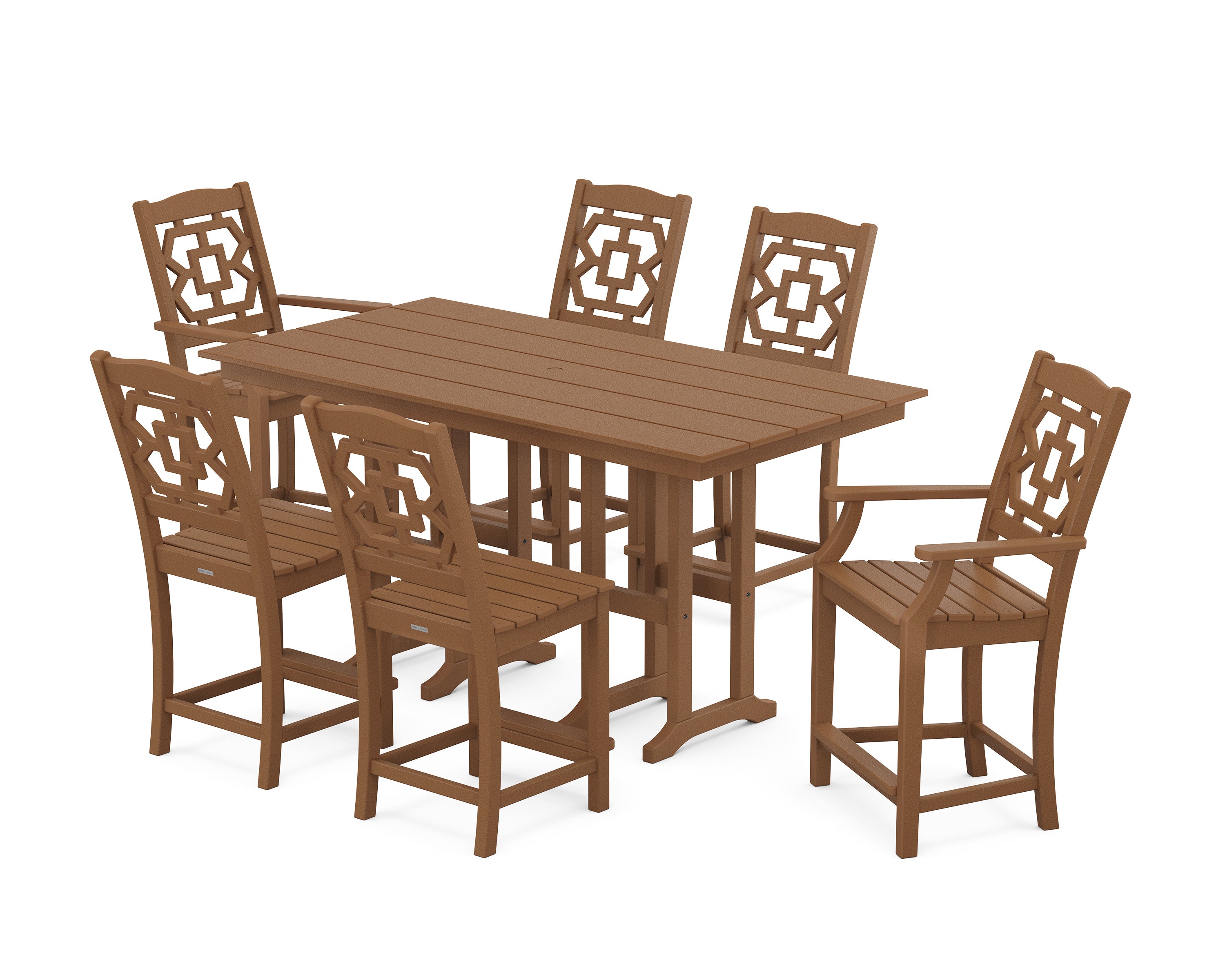 Chinoiserie 7-Piece Farmhouse Counter Set in Teak