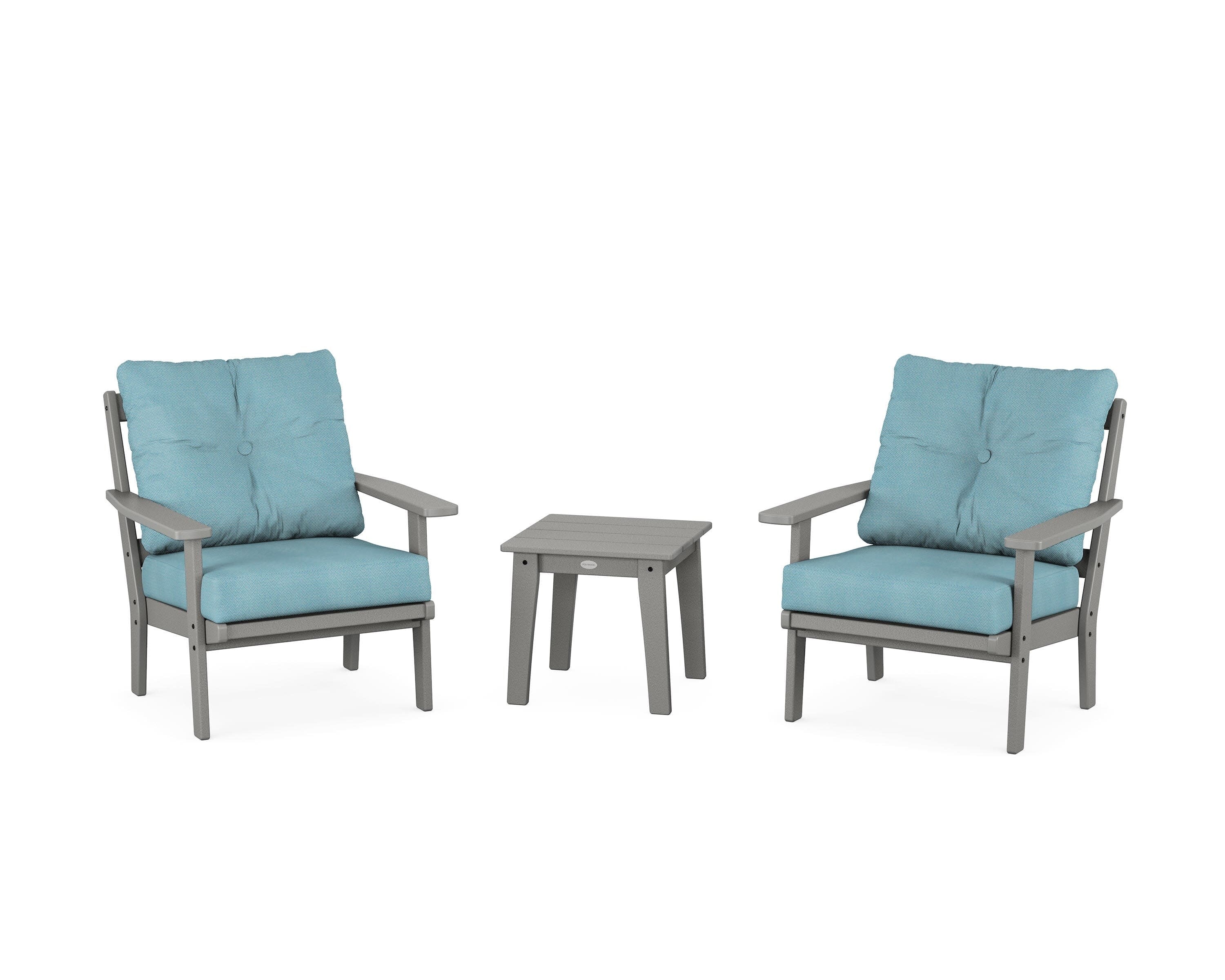 Prairie 3-Piece Deep Seating Set in Slate Grey / Lattice Sky Blue