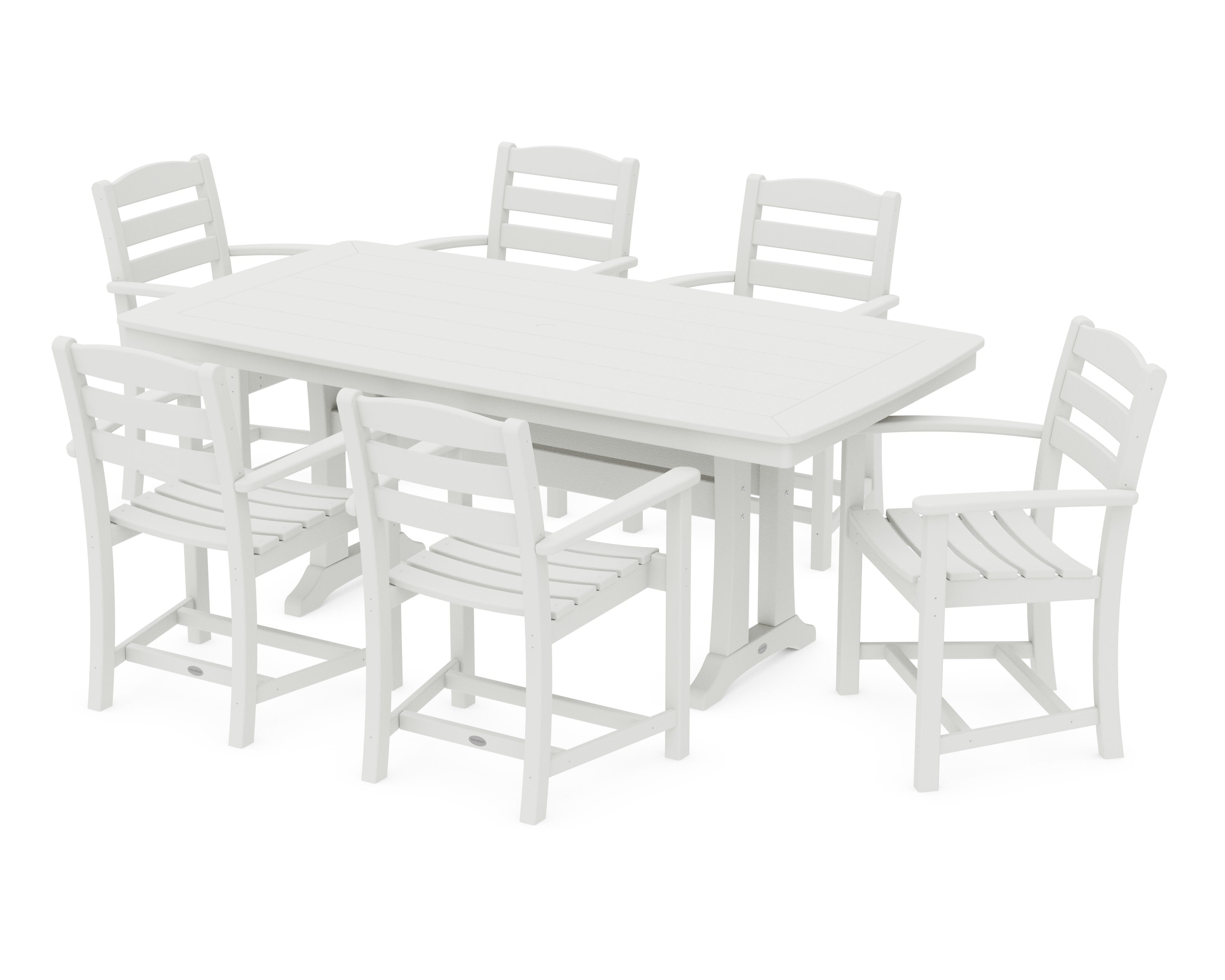 La Casa Caf 7-Piece Arm Chair Dining Set with Trestle Legs in Vintage White