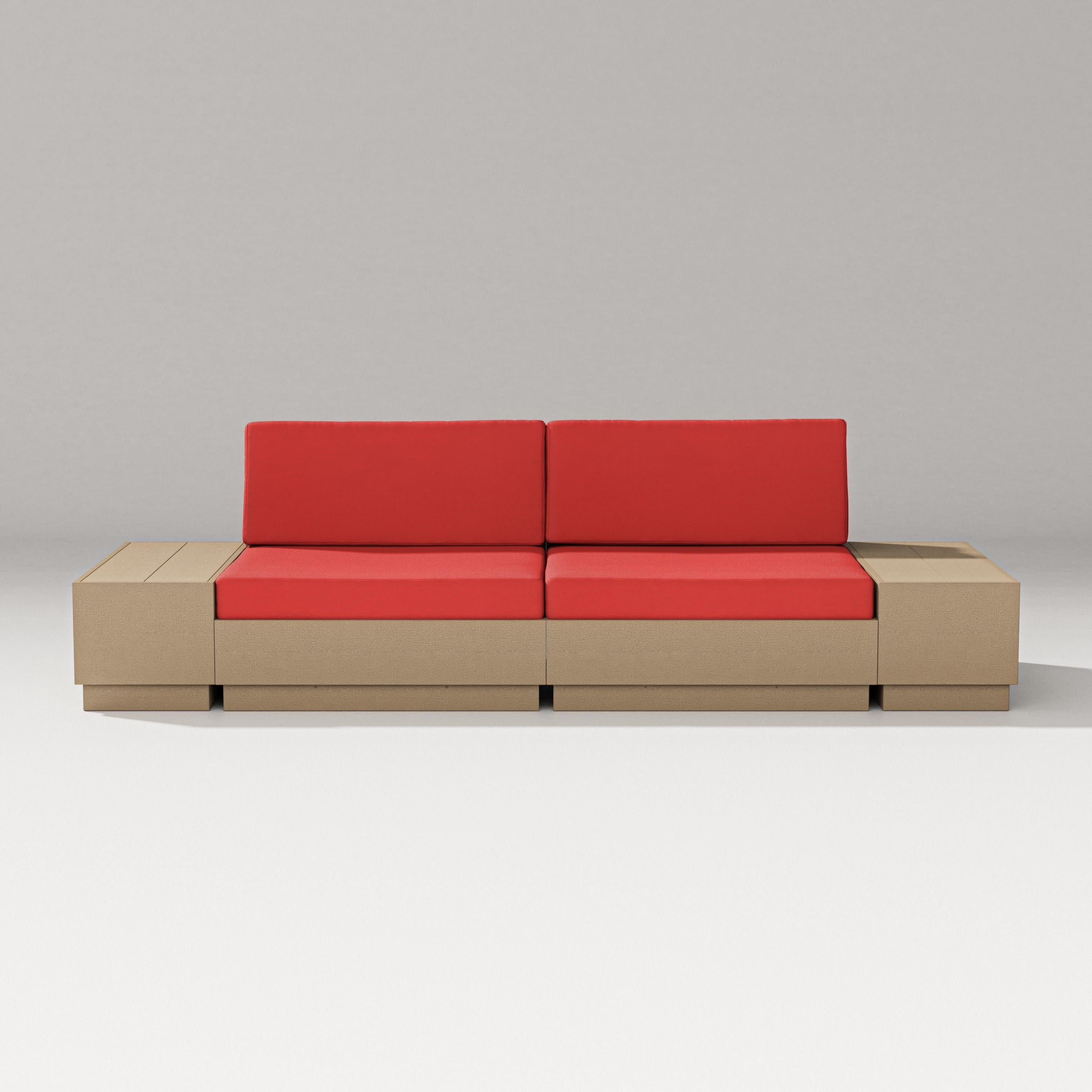 Elevate 4-Piece Loveseat Sectional in Vintage Sahara / Crimson Linen