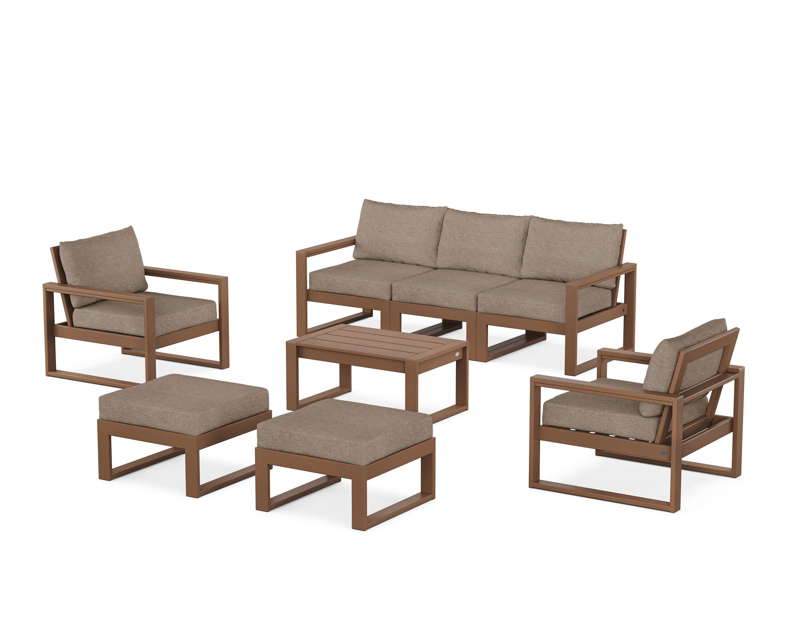 EDGE Sectional 8-Piece Lounge Sofa Set in Teak / Spiced Burlap
