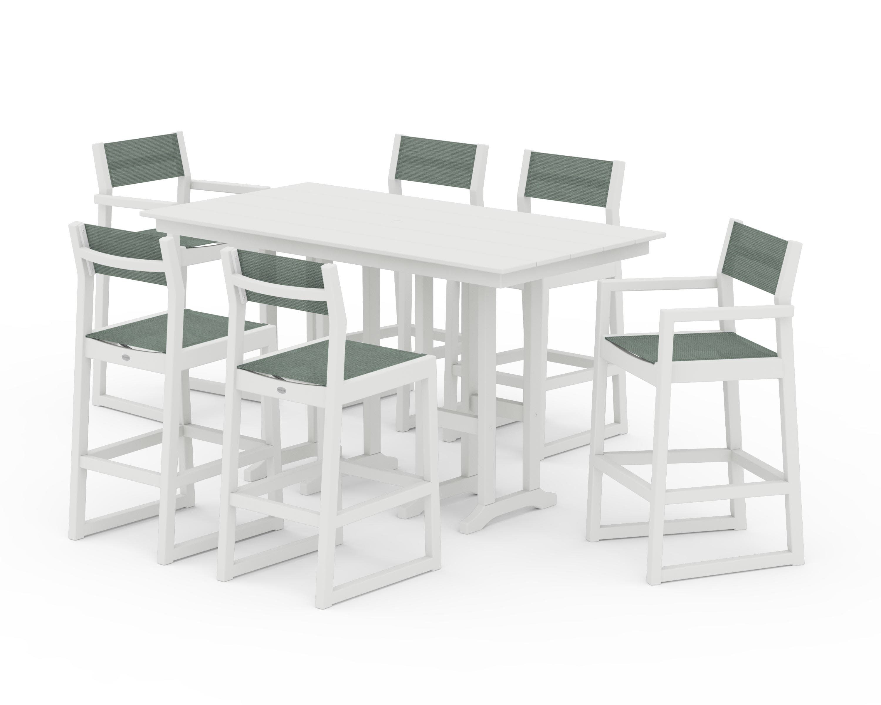 EDGE Sling 7-Piece Farmhouse Bar Set in White / Dupioni Sea Mist Sling