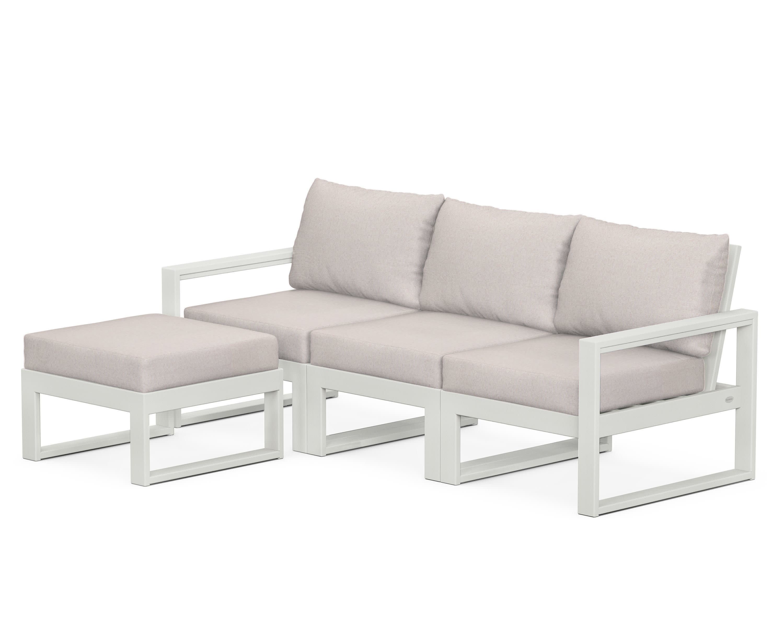 EDGE 4-Piece Modular Deep Seating Set with Ottoman in Vintage White / Dune Burlap