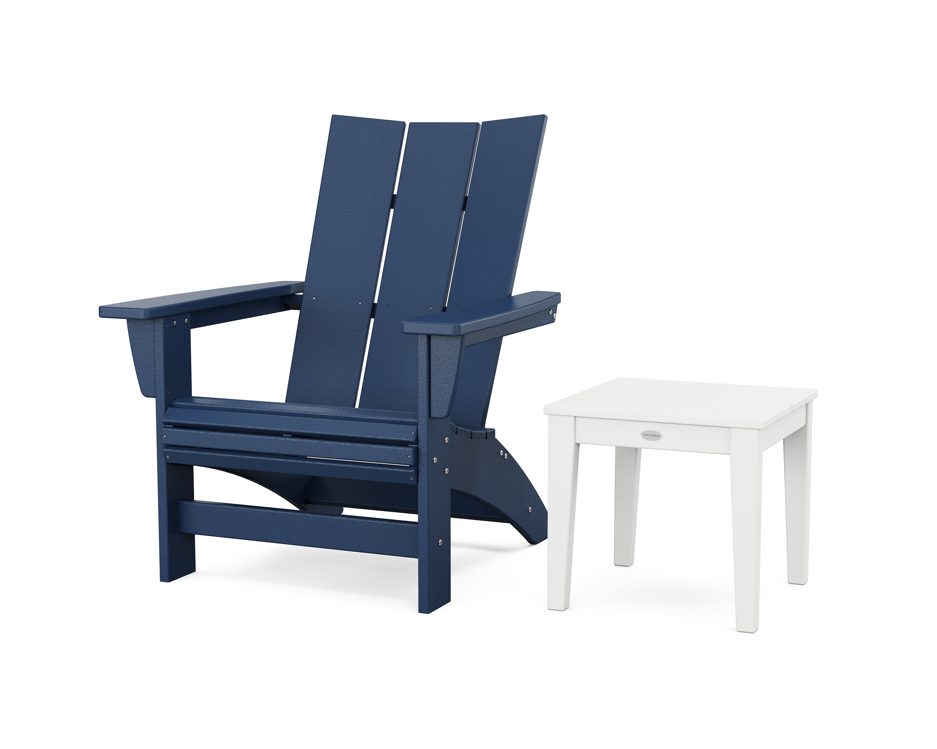 Modern Grand Adirondack Chair with Side Table in Navy / White