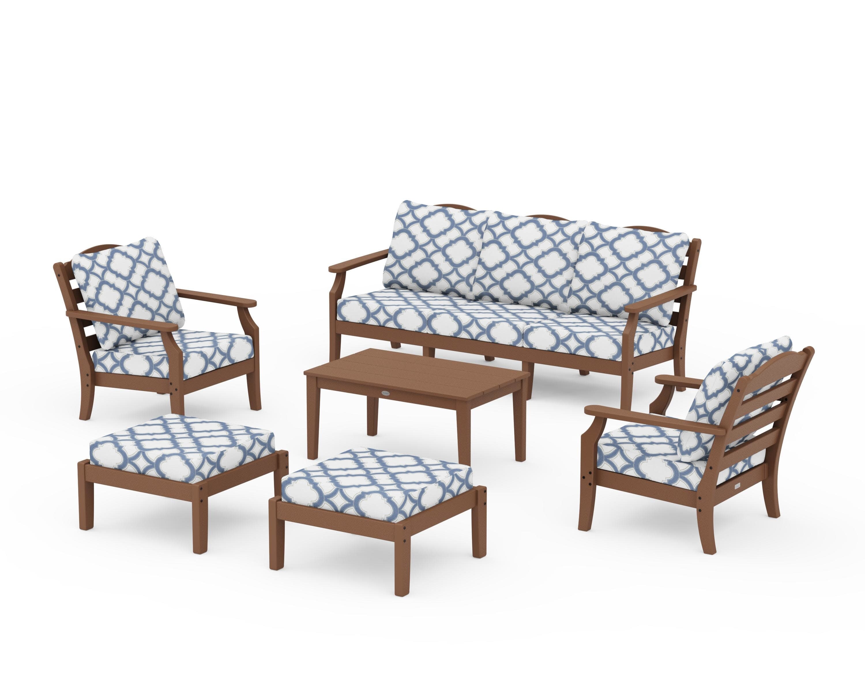 Savannah 6-Piece Lounge Sofa Set in Teak / Trellis Sky Blue