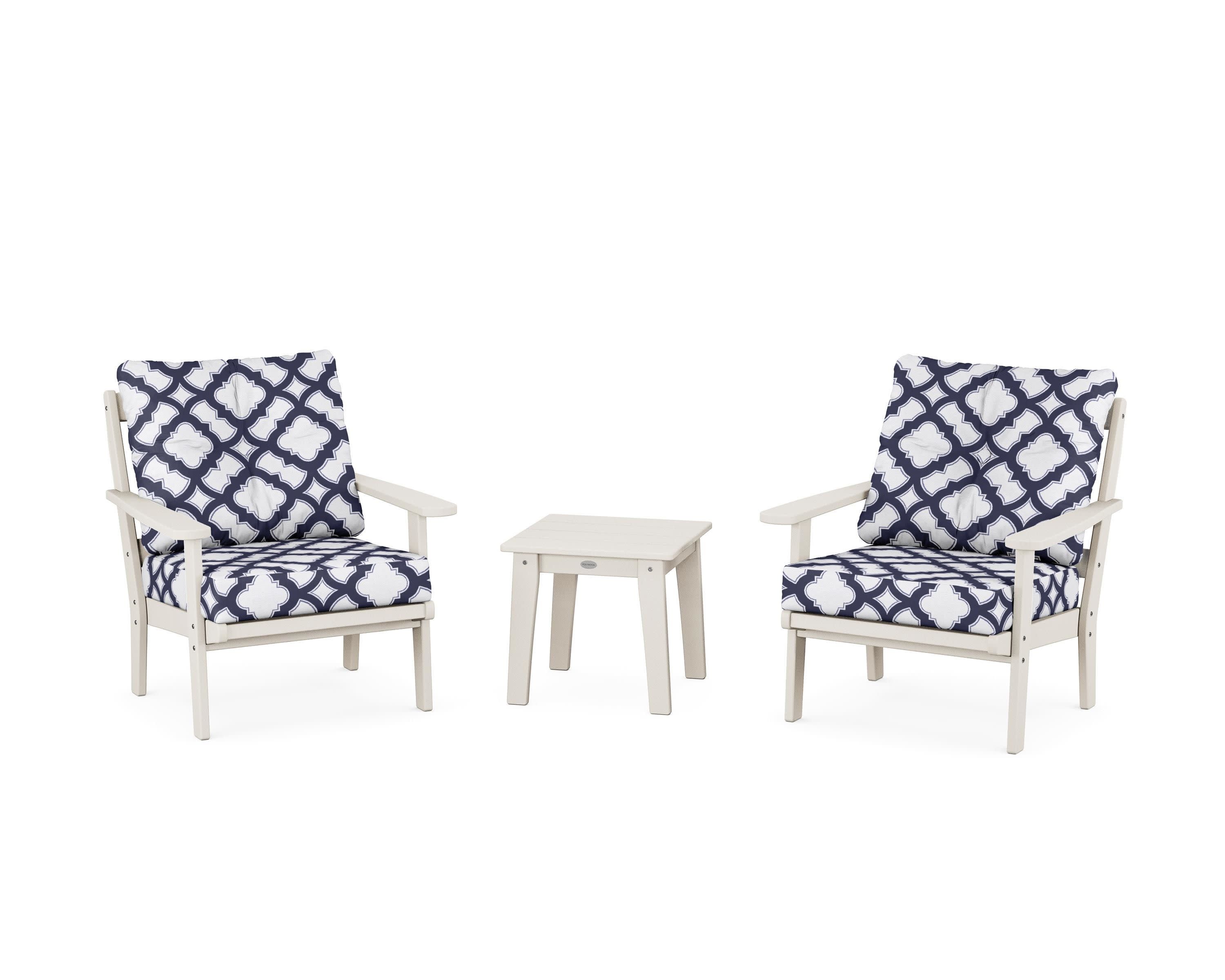 Mission 3-Piece Deep Seating Set in Sand / Trellis Navy